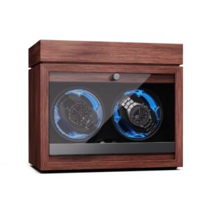 Klarstein Brienz 2, naťahovač hodiniek, 2 hodinky, 4 režimy, drevený vzhľad, modré vnútorné osvetlenie, priehradka na šperky