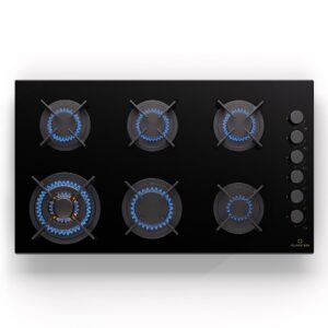 Klarstein Goldflame 6, plynová varná doska, sebestačná, 6 horákov, bočné ovládanie, plyn/propán, sklokeramika, čierna