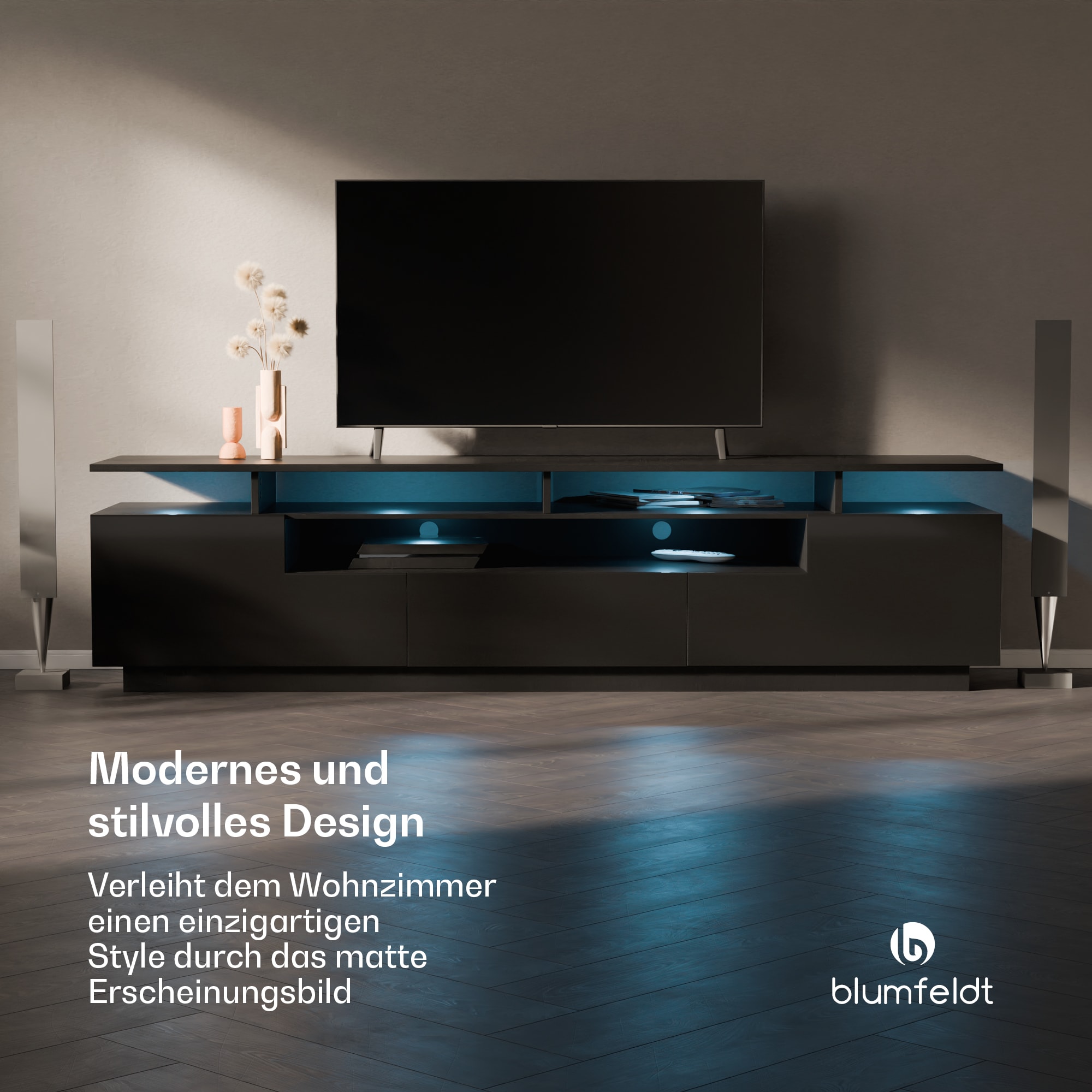 Blumfeldt Perth Lowboard TV skrinka, 195 x 44 x 50 cm, LED – Obrázok 2