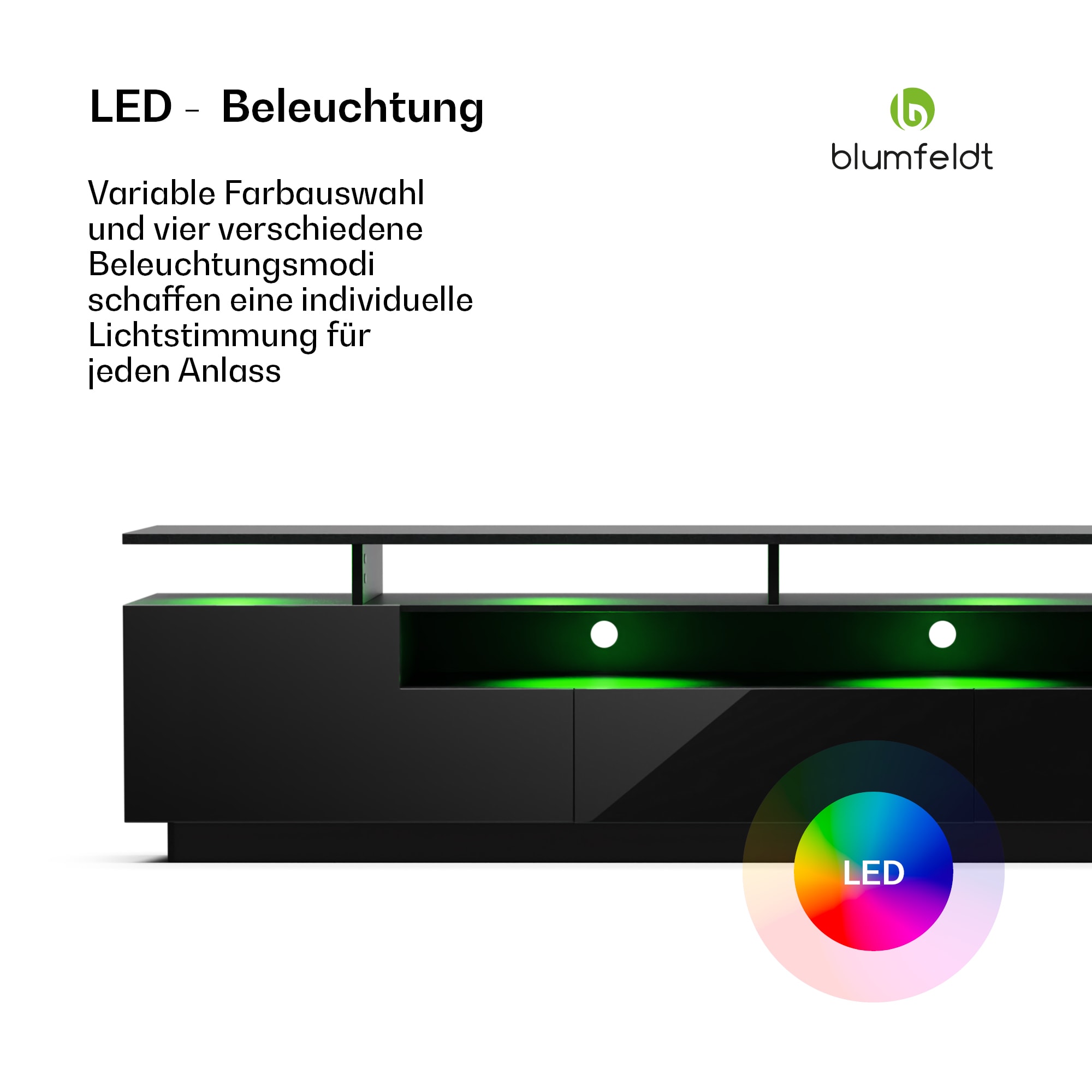 Blumfeldt Perth Lowboard TV skrinka, 195 x 44 x 50 cm, LED – Obrázok 3