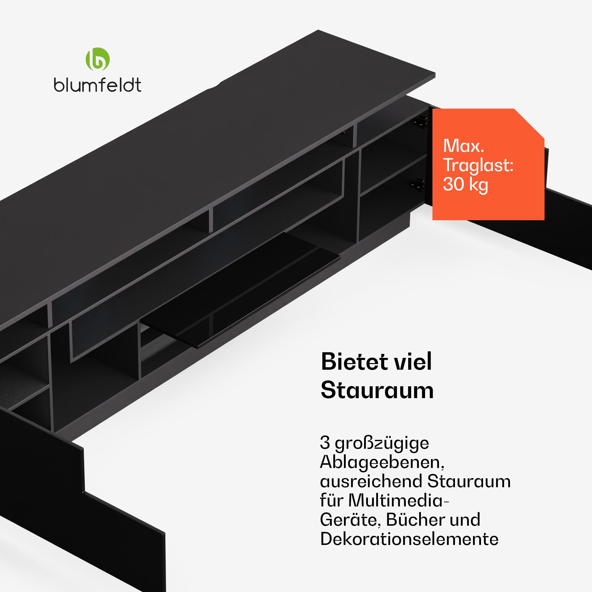Blumfeldt Perth Lowboard TV skrinka, 195 x 44 x 50 cm, LED – Obrázok 4