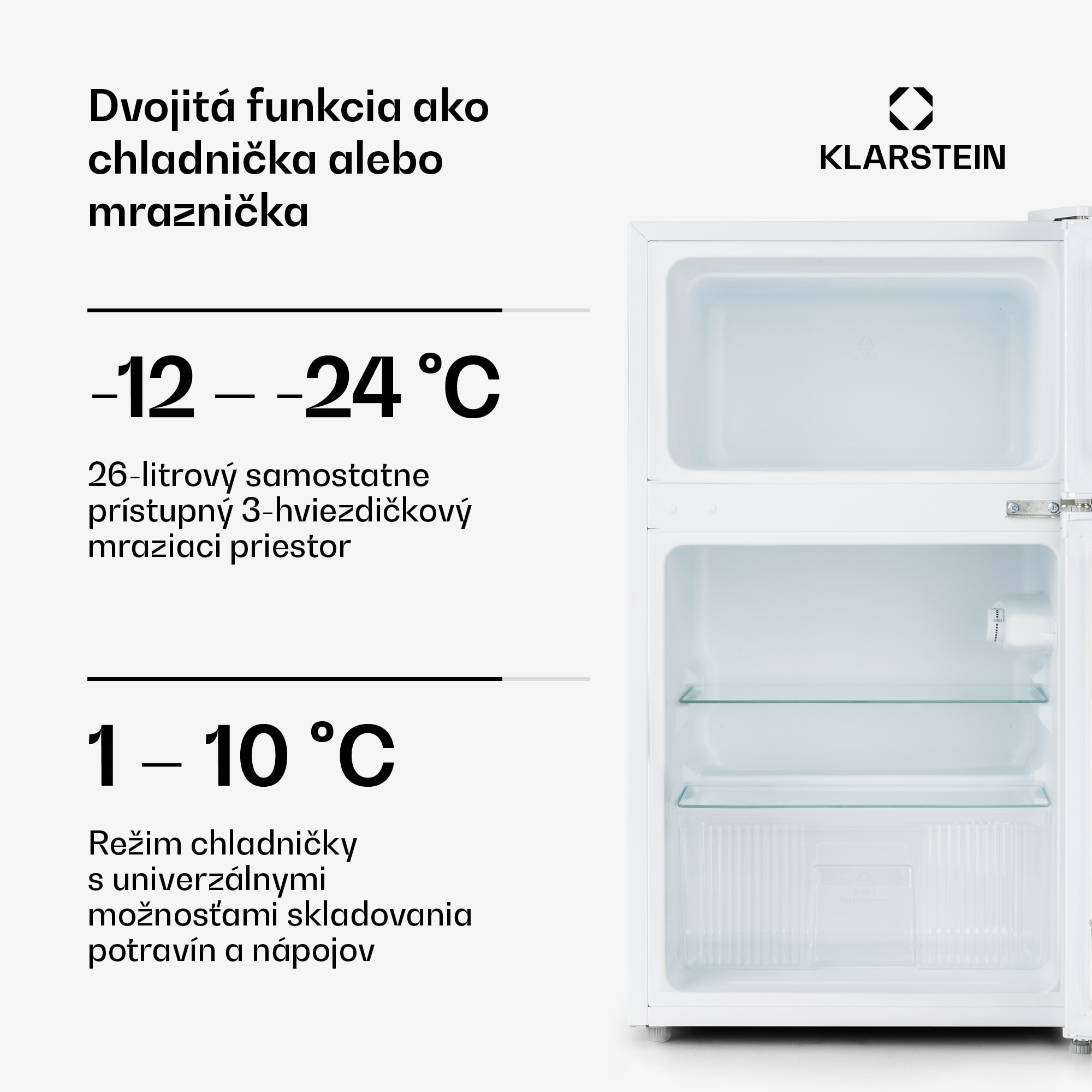 Klarstein Big Daddy Cool, kombinovaná chladnička, 61/26 l, 40 dB, energet. trieda F, biela – Obrázok 4