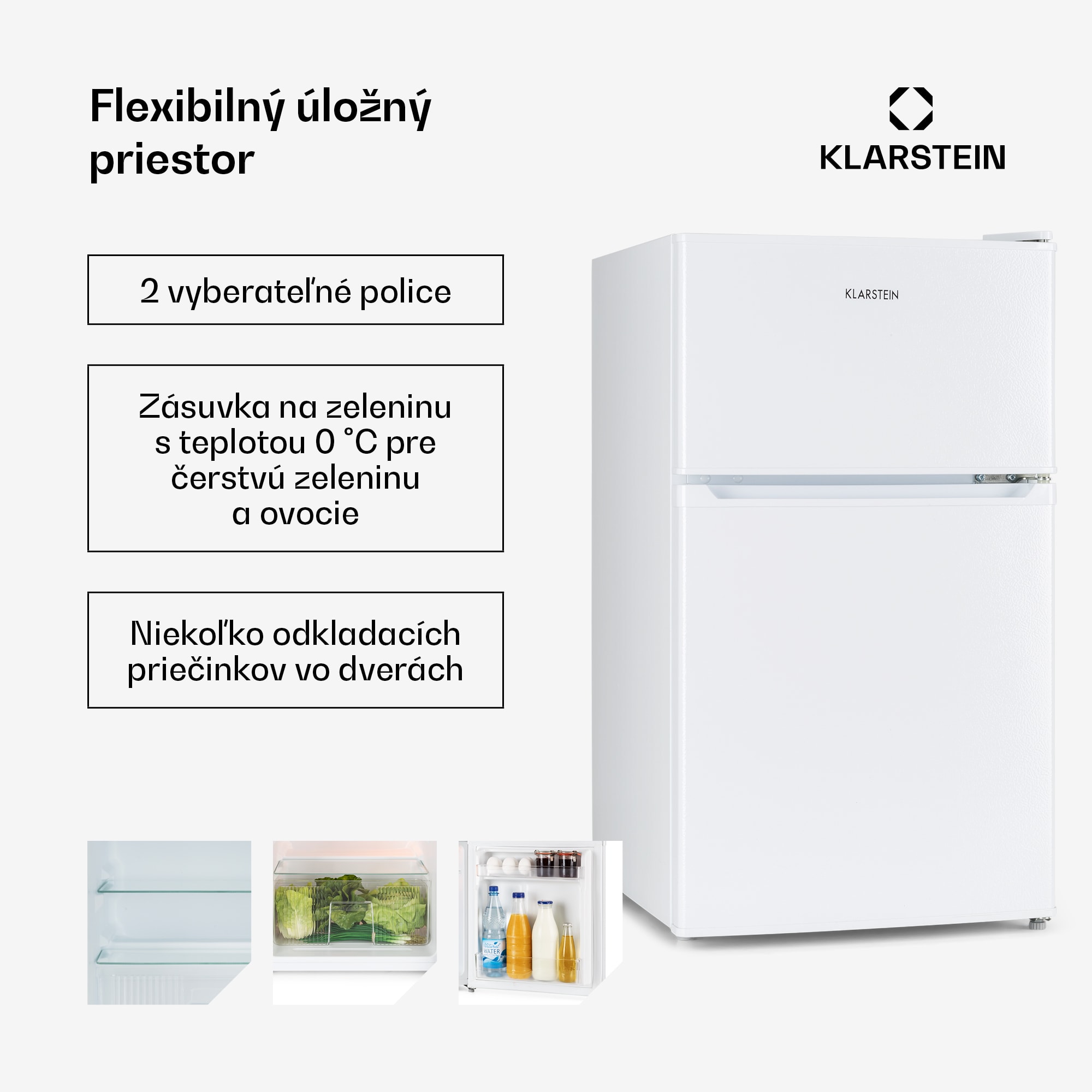 Klarstein Big Daddy Cool, kombinovaná chladnička, 61/26 l, 40 dB, energet. trieda F, biela – Obrázok 5