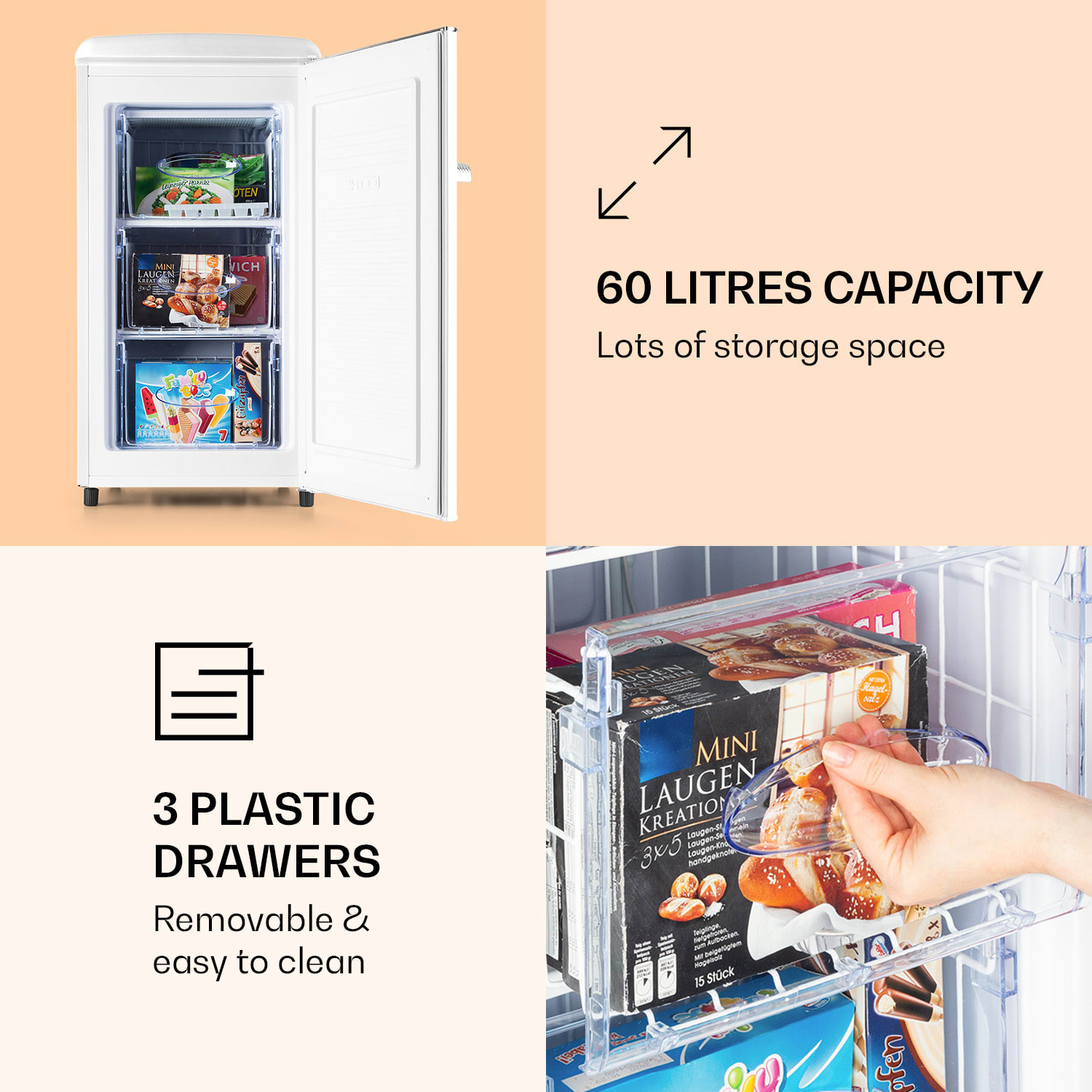 Klarstein Laika 60L, mraznička, 60 l, 3 zásuvky, teplota: -18 až 0 °C – Obrázok 4