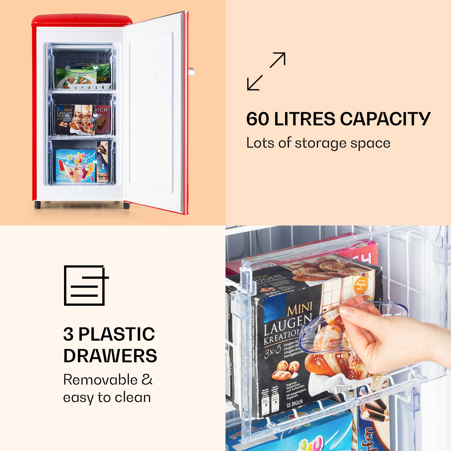 Klarstein Laika 60L, mraznička, 60 l, 3 zásuvky, teplota: -18 až 0 °C – Obrázok 4