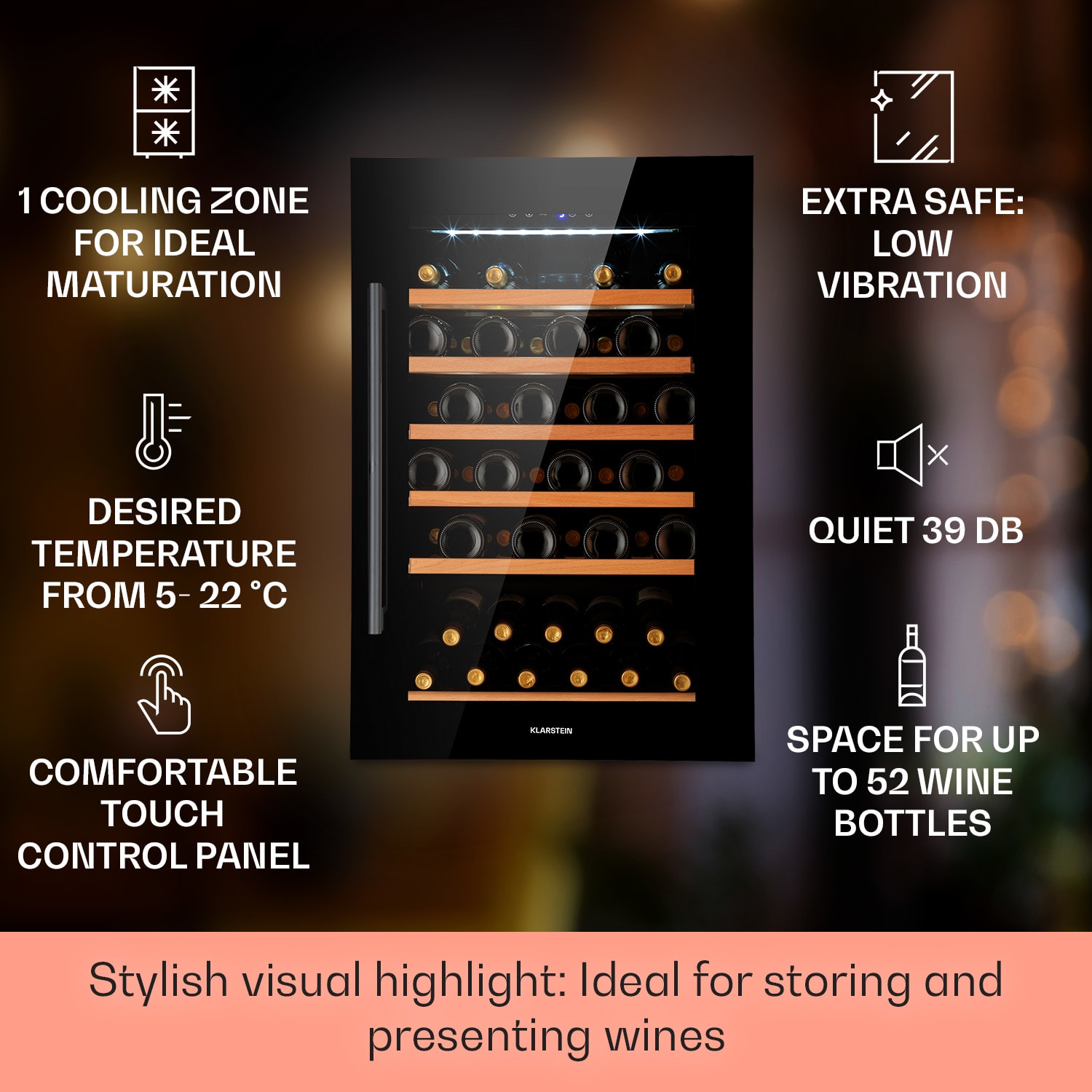 Klarstein Vinsider 52 Built-In Uno, vstavaná vinotéka, 137 l, 52 fliaš, nehrdzavejúca oceľ – Obrázok 2