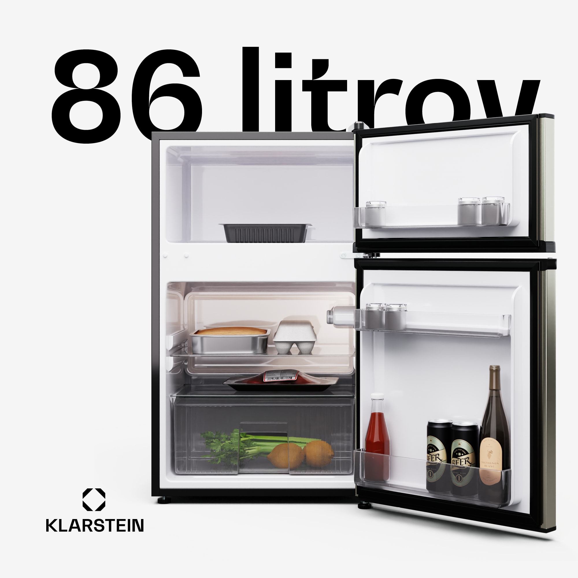 Klarstein Big Daddy Cool, chladnička s mrazničkou, 61/25 l, 2 úrovne, nehrdzavejúca oceľ – Obrázok 3