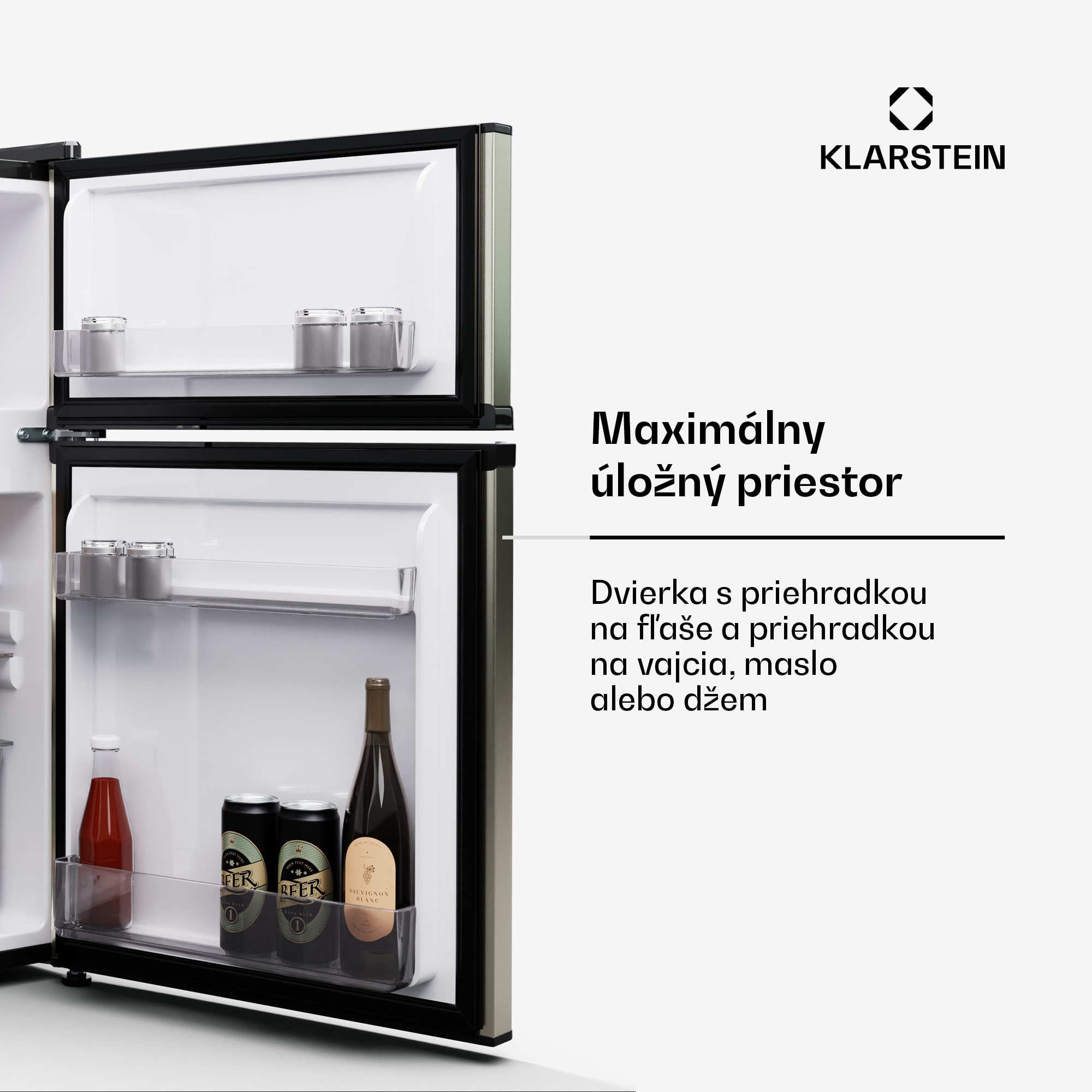 Klarstein Big Daddy Cool, chladnička s mrazničkou, 61/25 l, 2 úrovne, nehrdzavejúca oceľ – Obrázok 5