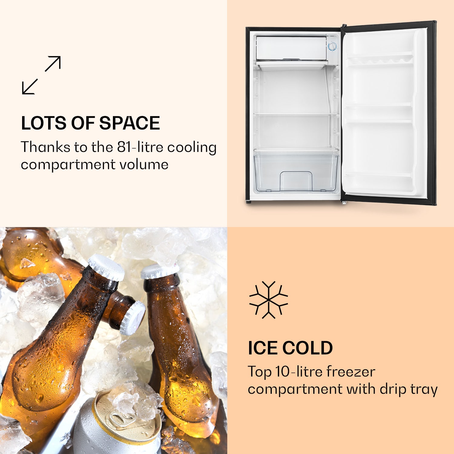 Klarstein Spitzbergen Uni, kombinovaná chladnička, 91 l, energet. trieda F, čierna – Obrázok 2