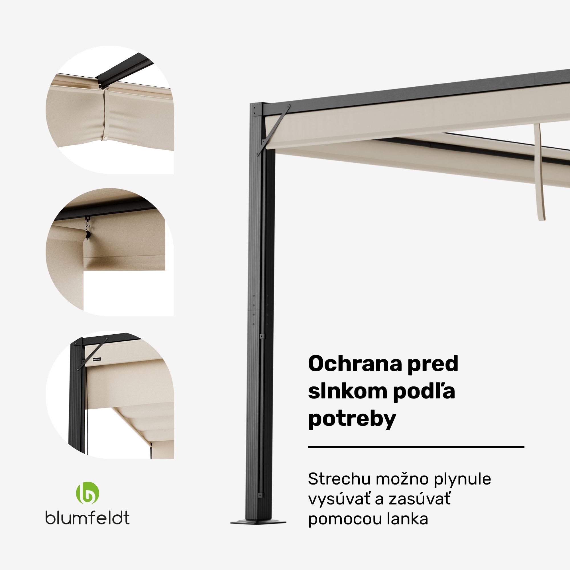 Blumfeldt Pantheon Cortina pergola 3x4 m, odolná voči poveternostným vplyvom, hliník, prášková farba, rolety – Obrázok 3