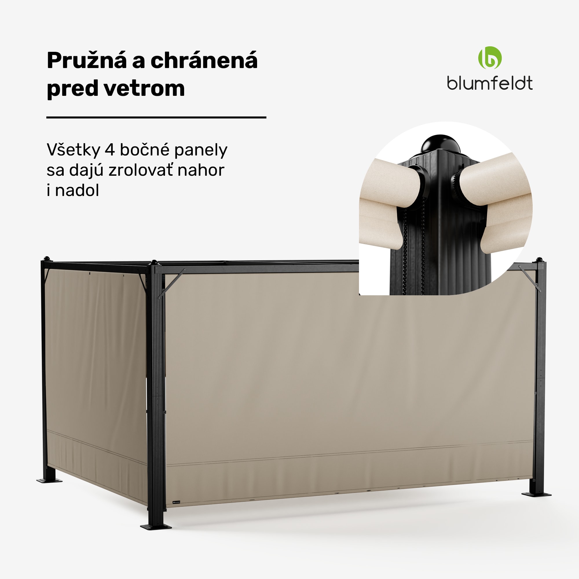 Blumfeldt Pantheon Cortina pergola 3x4 m, odolná voči poveternostným vplyvom, hliník, prášková farba, rolety – Obrázok 4