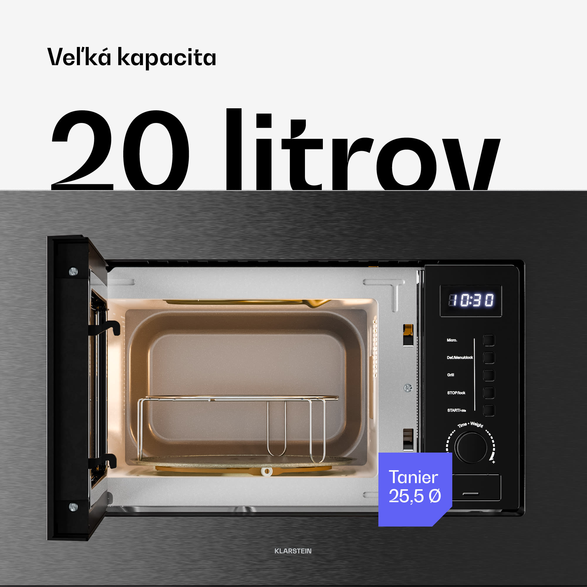 Klarstein Verosteel vstavaná mikrovlnná rúra s grilom | 800 W gril | 700 W mikrovlnná rúra | 60 cm – Obrázok 4