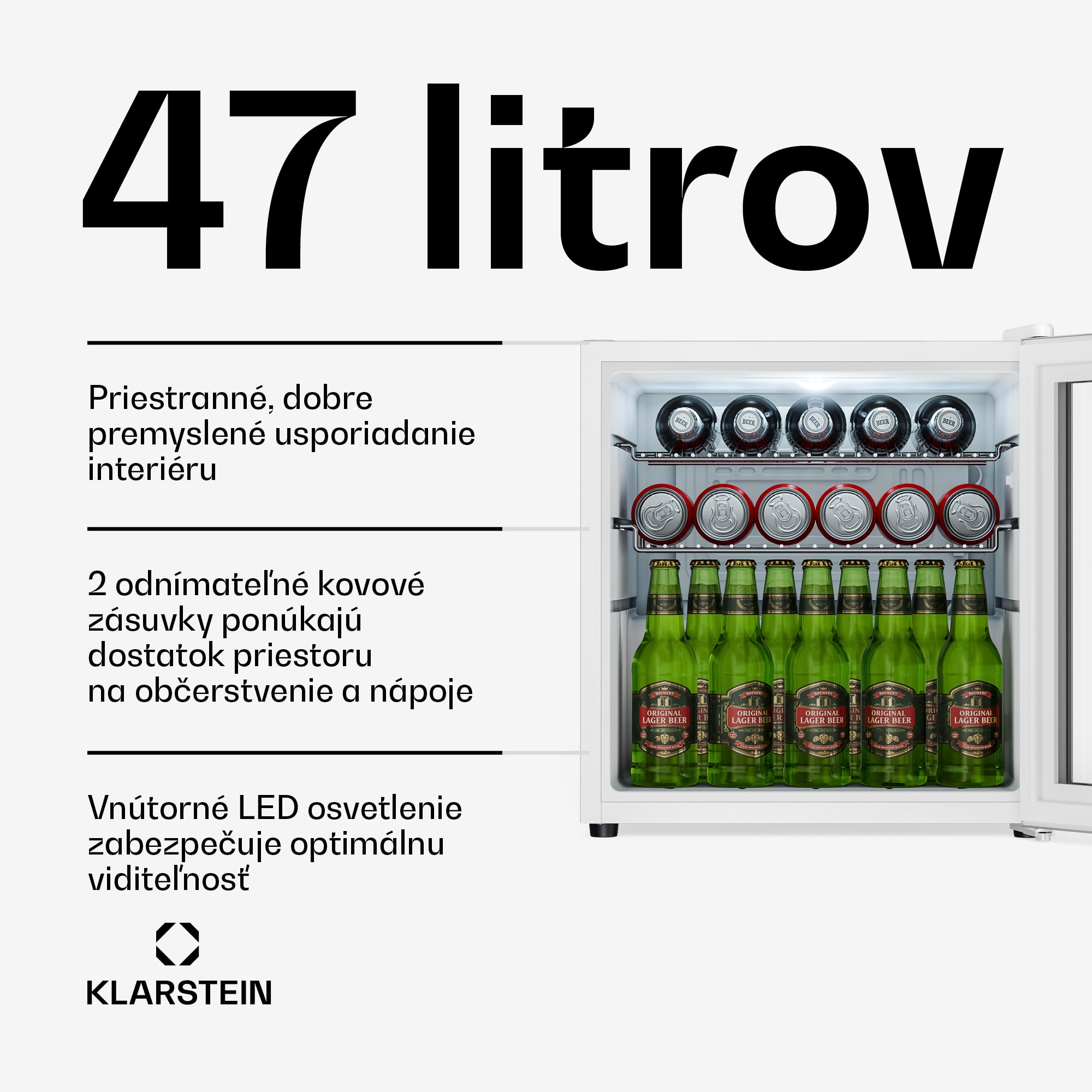 Klarstein Beersafe chladnička na nápoje so sklenenými dverami | 44 x 48 cm | Vnútorné LED osvetlenie | | Strieborno-biela – Obrázok 2