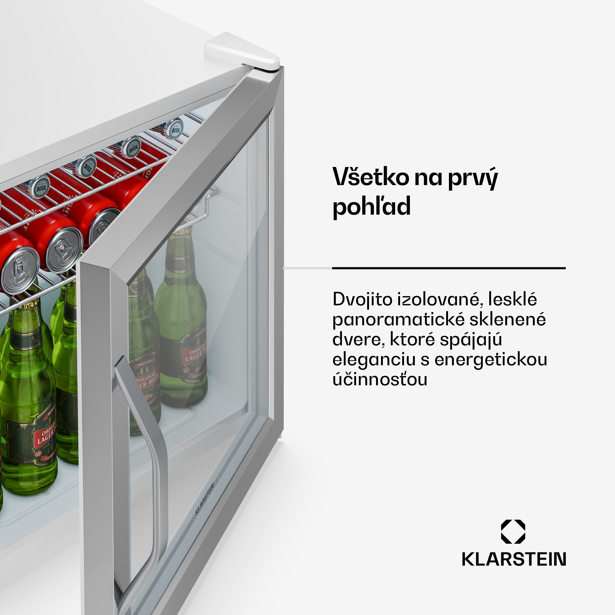 Klarstein Beersafe chladnička na nápoje so sklenenými dverami | 44 x 48 cm | Vnútorné LED osvetlenie | | Strieborno-biela – Obrázok 5