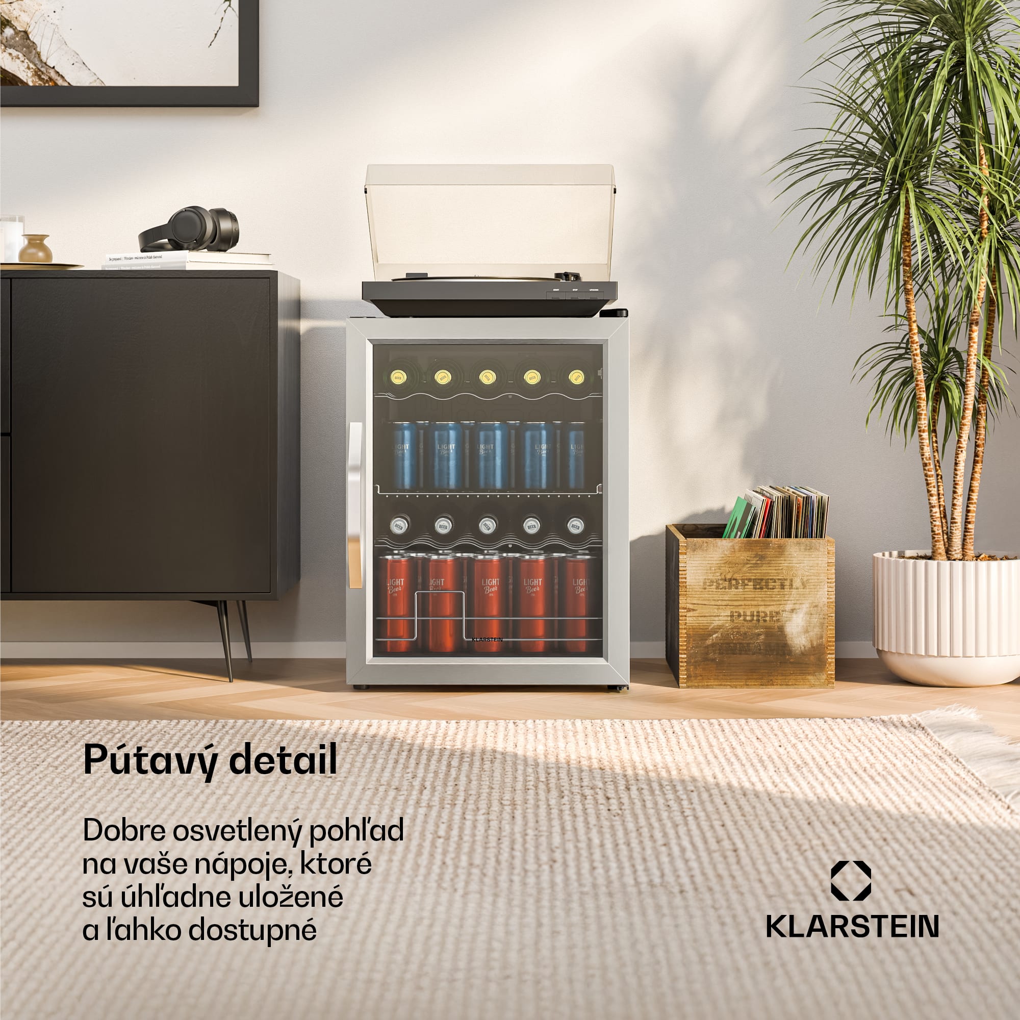 Klarstein Beersafe chladnička na nápoje so sklenenými dverami | 64 x 48 cm | Vnútorné LED osvetlenie | Strieborno-čierna – Obrázok 3