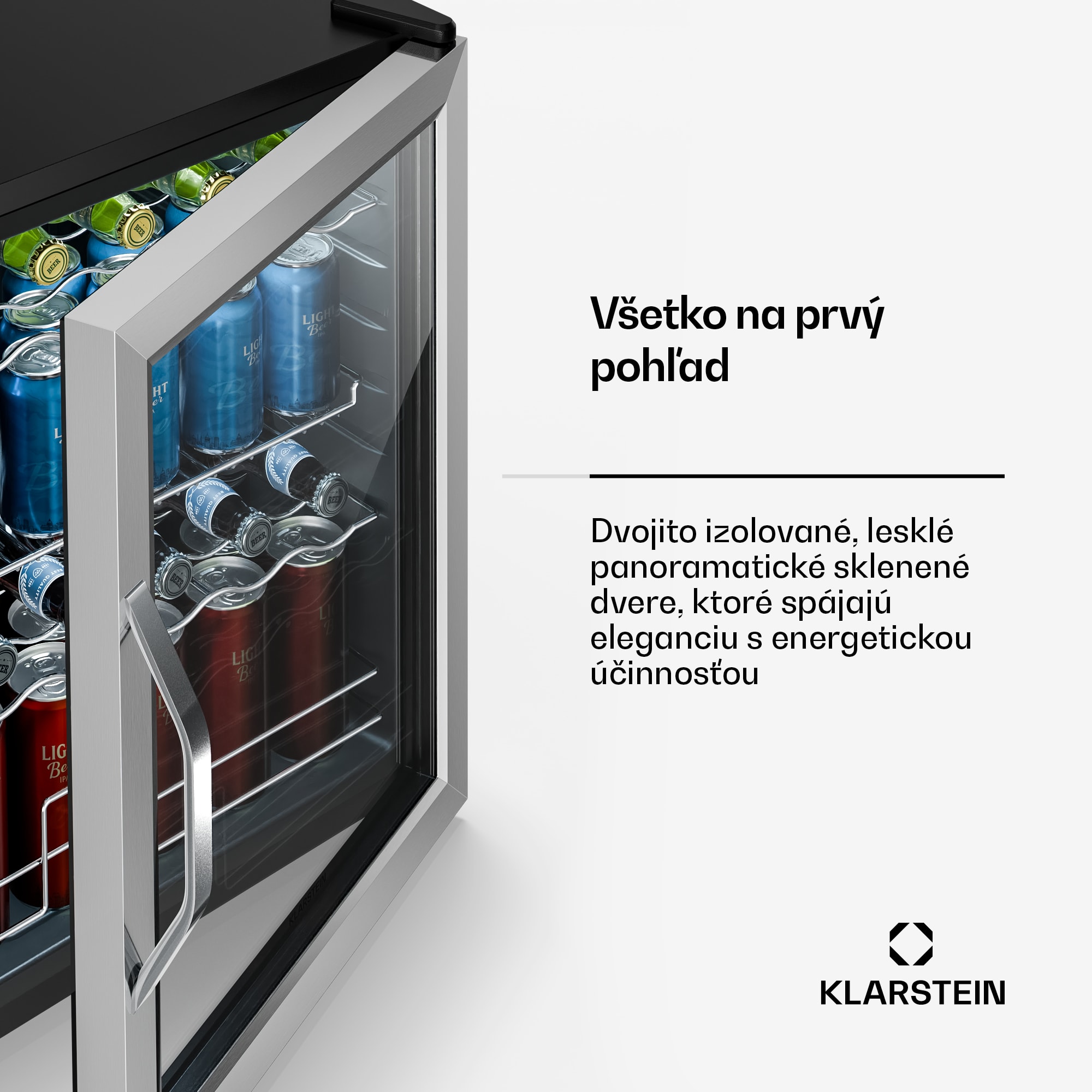 Klarstein Beersafe chladnička na nápoje so sklenenými dverami | 64 x 48 cm | Vnútorné LED osvetlenie | Strieborno-čierna – Obrázok 5