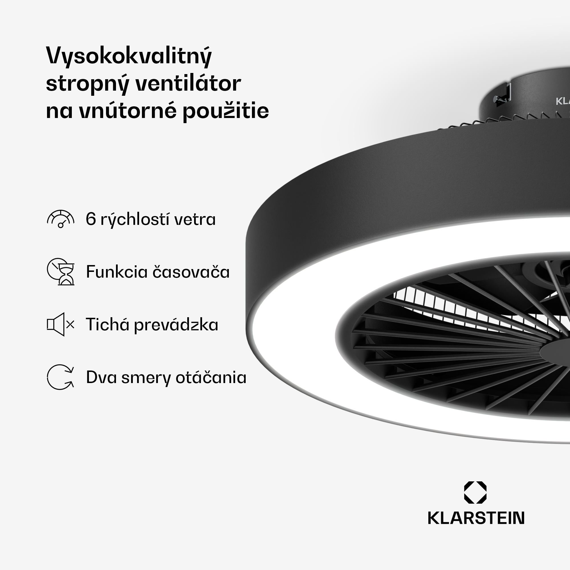 Klarstein ZenBreeze inteligentný stropný ventilátor so svetlom | 48 cm | 16 W | Tichý | LED | Akryl – Obrázok 2