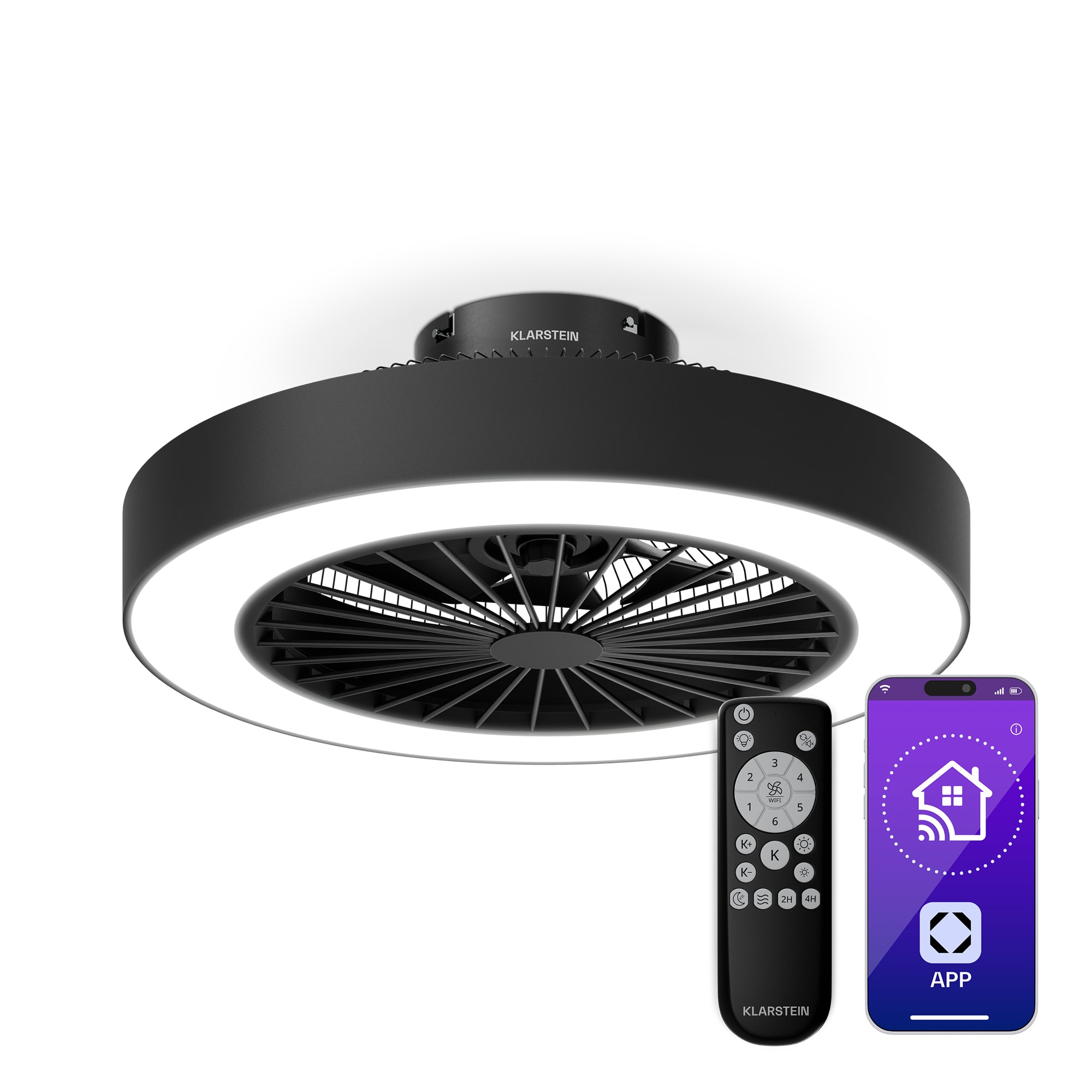 Klarstein ZenBreeze inteligentný stropný ventilátor so svetlom | 48 cm | 16 W | Tichý | LED | Akryl