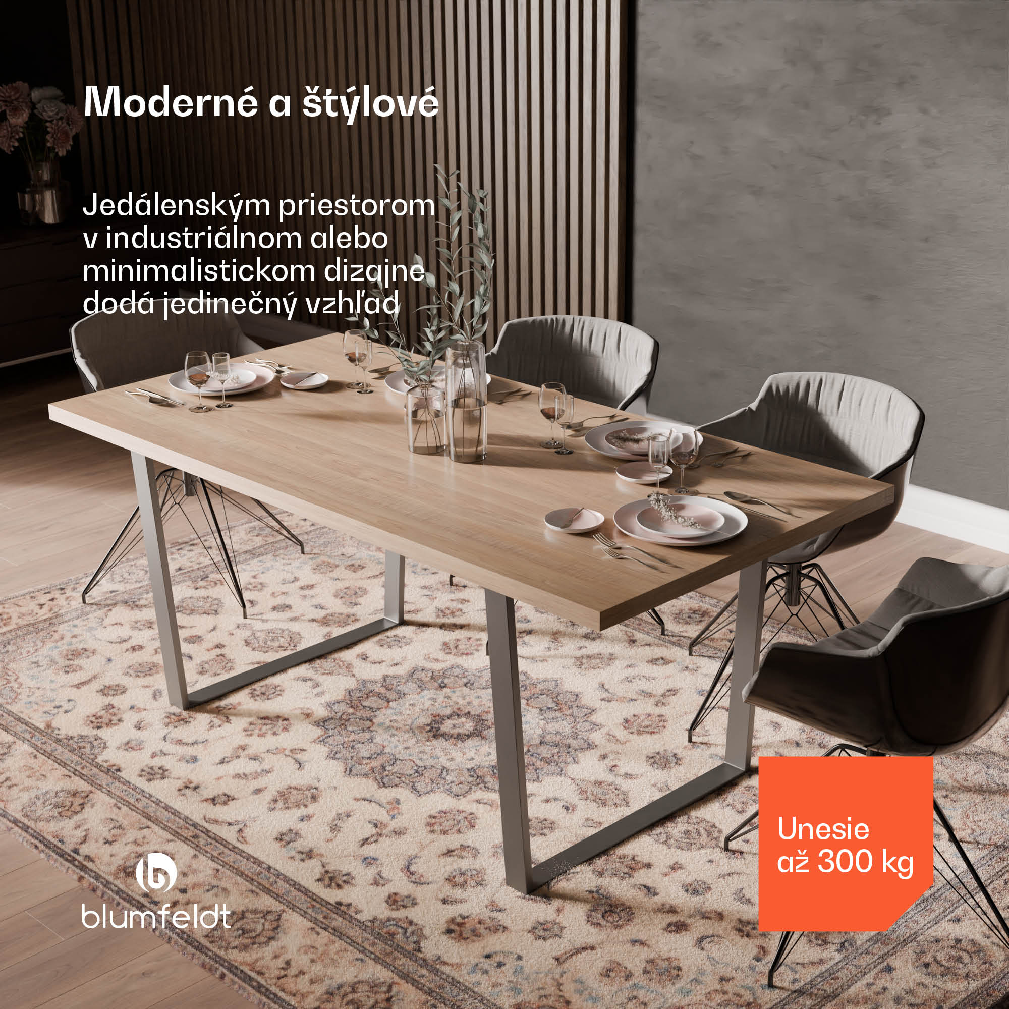 Blumfeldt Bearsdon jedálenský set, stolová doska a kovové nohy stola, industriálny štýl, stabilný, moderný – Obrázok 2