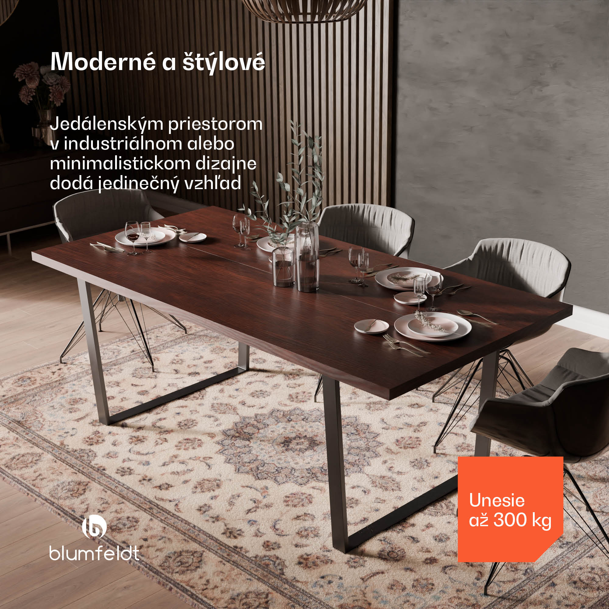 Blumfeldt Bearsdon jedálenský set, stolová doska a kovové nohy stola, industriálny štýl, stabilný, moderný – Obrázok 2