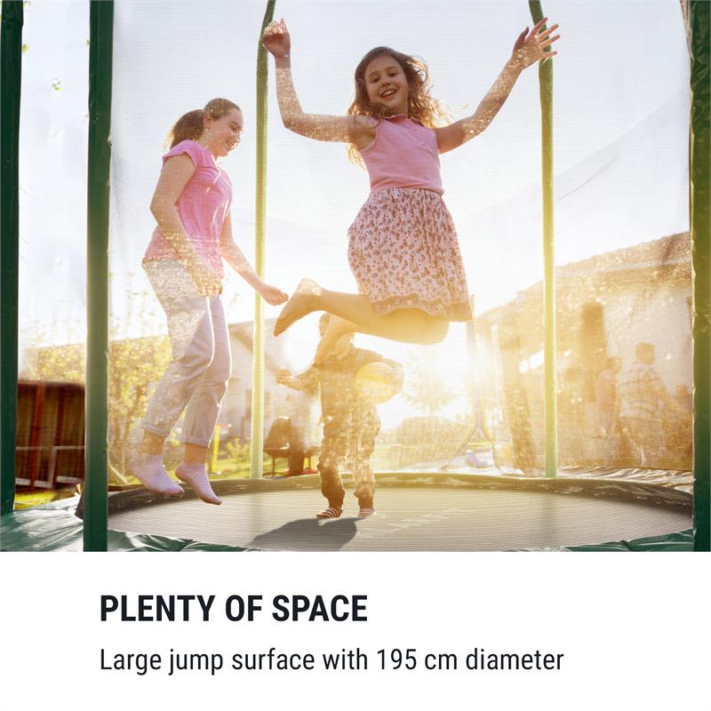 KLARFIT Jumpstarter, trampolína, 2,5 m Ø, sieť 120 kg max., 195 cm Ø skákacia plocha – Obrázok 2