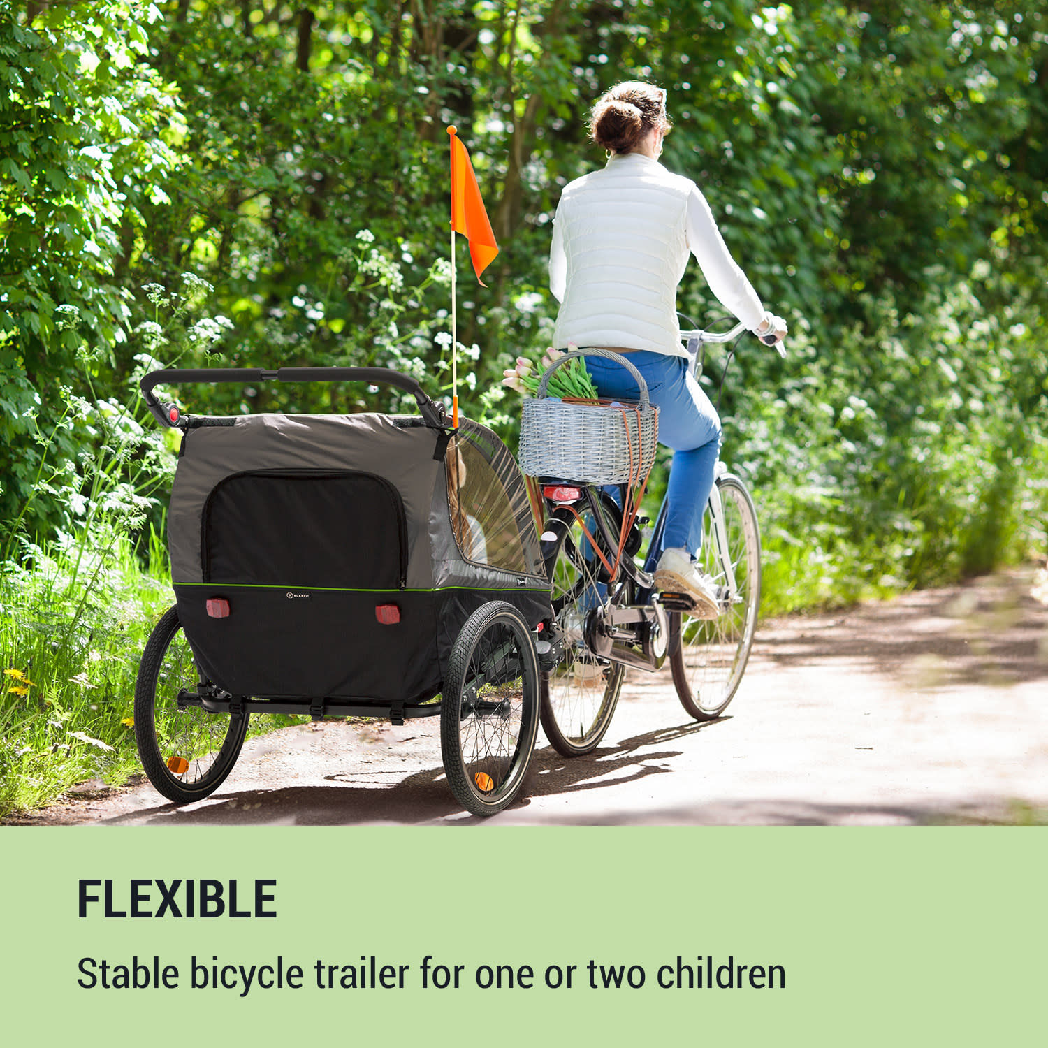KLARFIT Kiddy King, príves na bicykel pre deti, džogingový kočík, 2-miestny, 40 kg – Obrázok 2