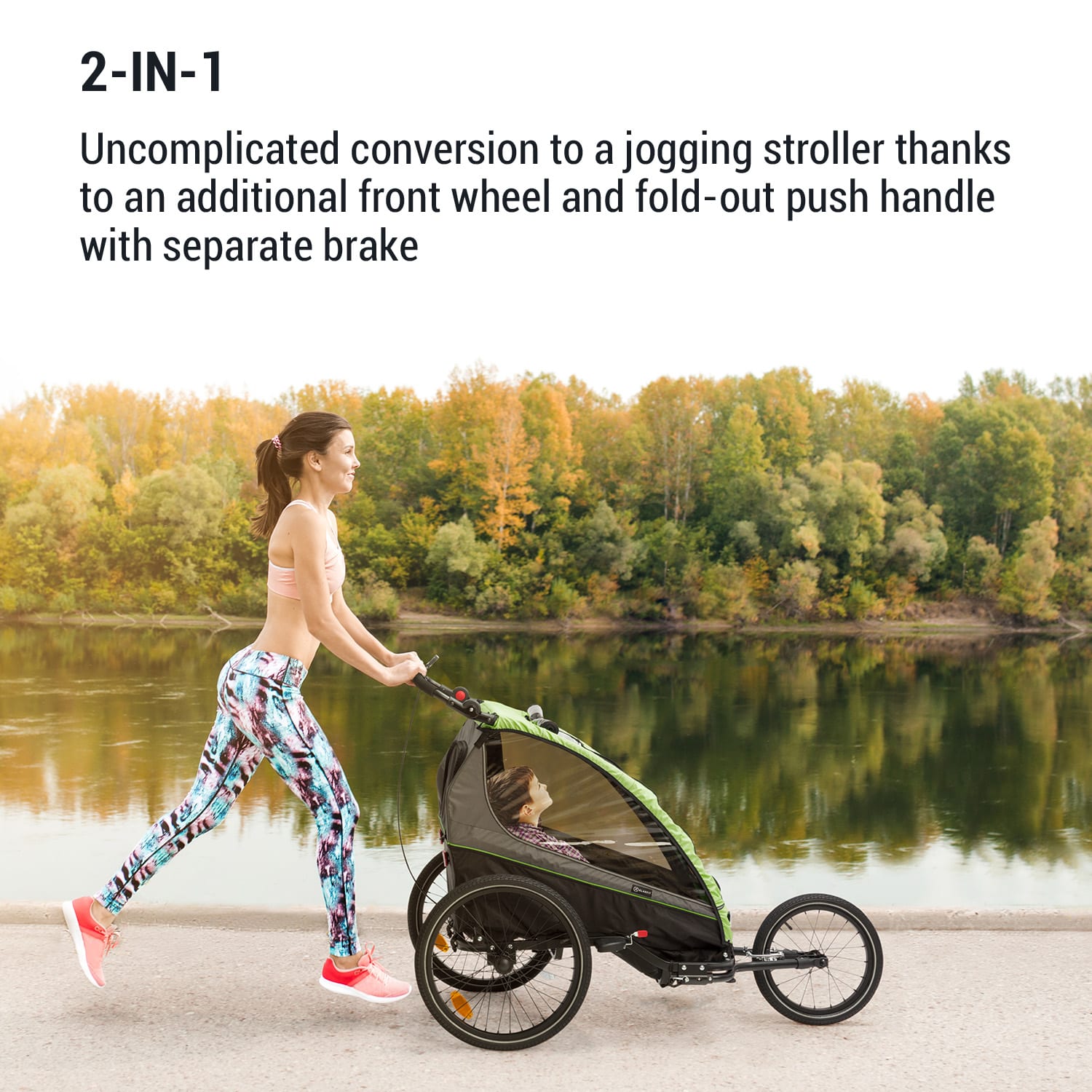 KLARFIT Kiddy King, príves na bicykel pre deti, džogingový kočík, 2-miestny, 40 kg – Obrázok 3
