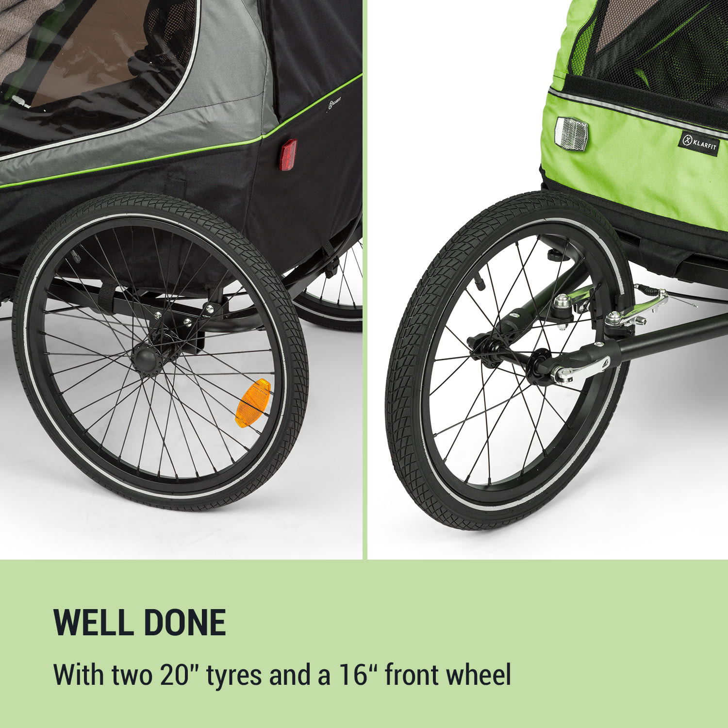 KLARFIT Kiddy King, príves na bicykel pre deti, džogingový kočík, 2-miestny, 40 kg – Obrázok 4