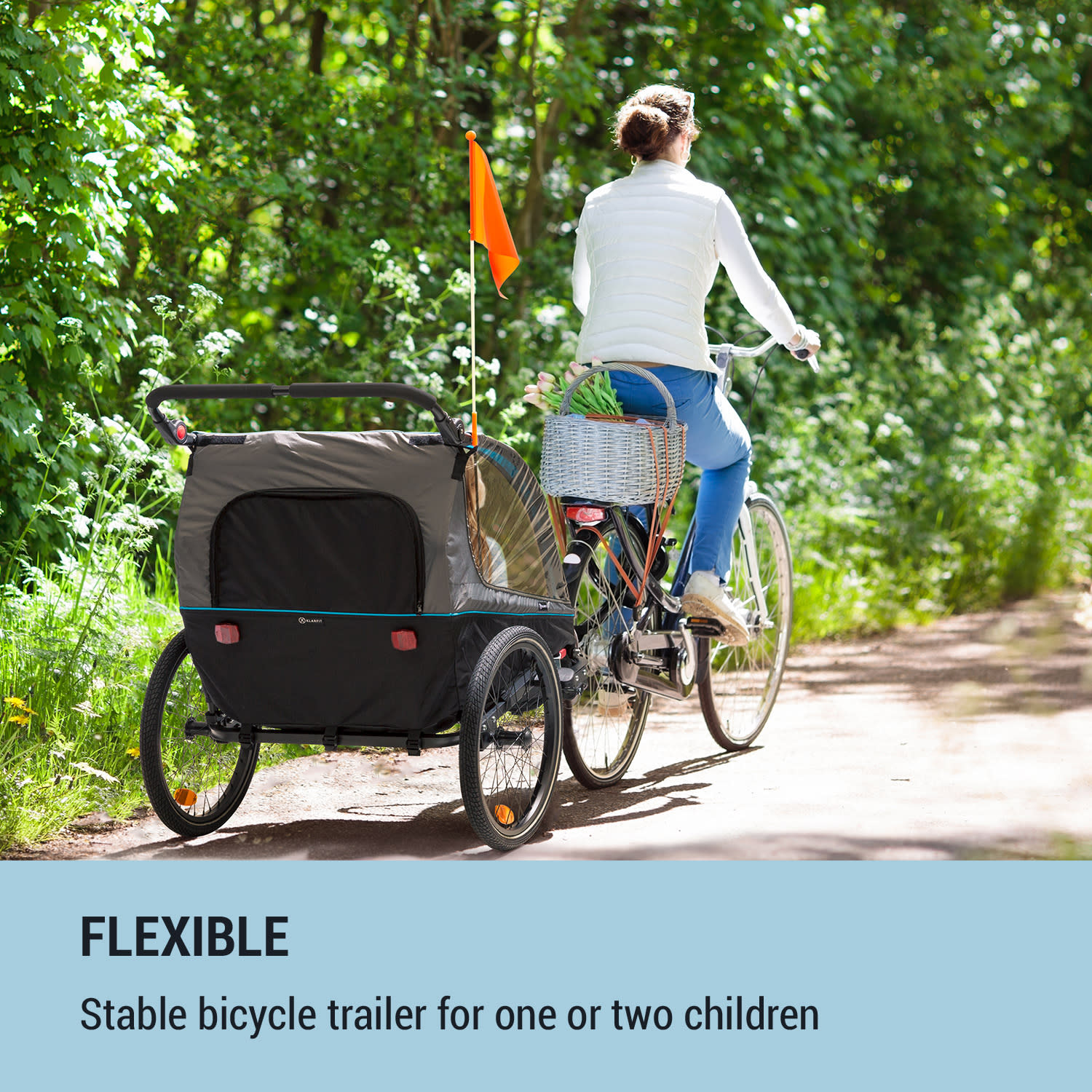 KLARFIT Kiddy King, príves na bicykel pre deti, džogingový kočík, 2-miestny, 40 kg – Obrázok 2
