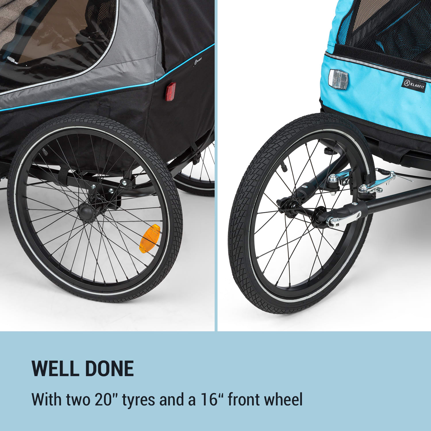 KLARFIT Kiddy King, príves na bicykel pre deti, džogingový kočík, 2-miestny, 40 kg – Obrázok 4
