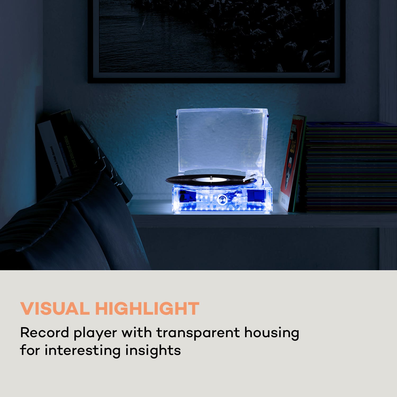 Auna ClearTech, gramofón, 33/45/78 otáčok za minútu, Bluetooth, stereo reproduktory – Obrázok 2