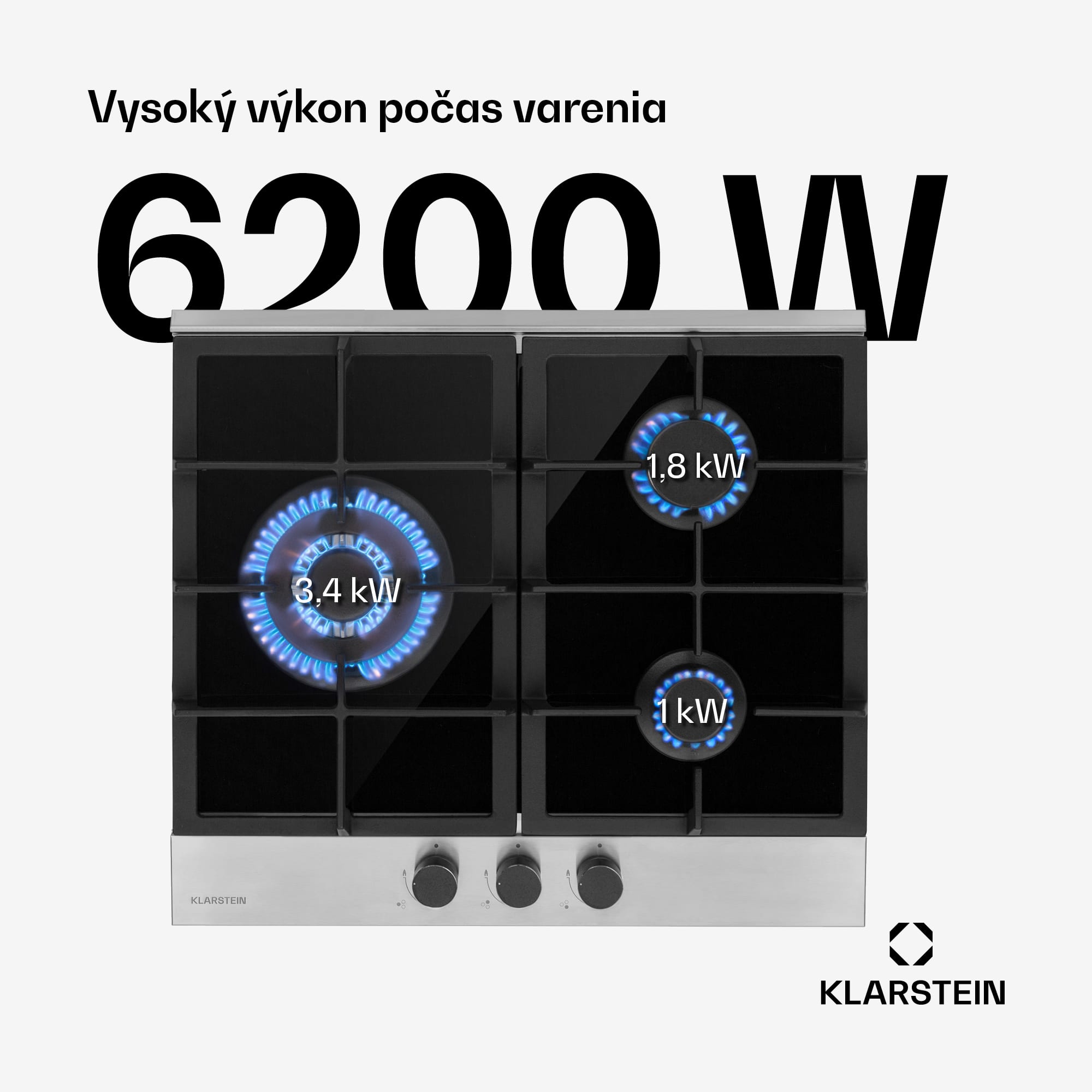 Klarstein Alchemist, plynová varná doska, 3 hliníkové horáky, sklokeramická – Obrázok 2