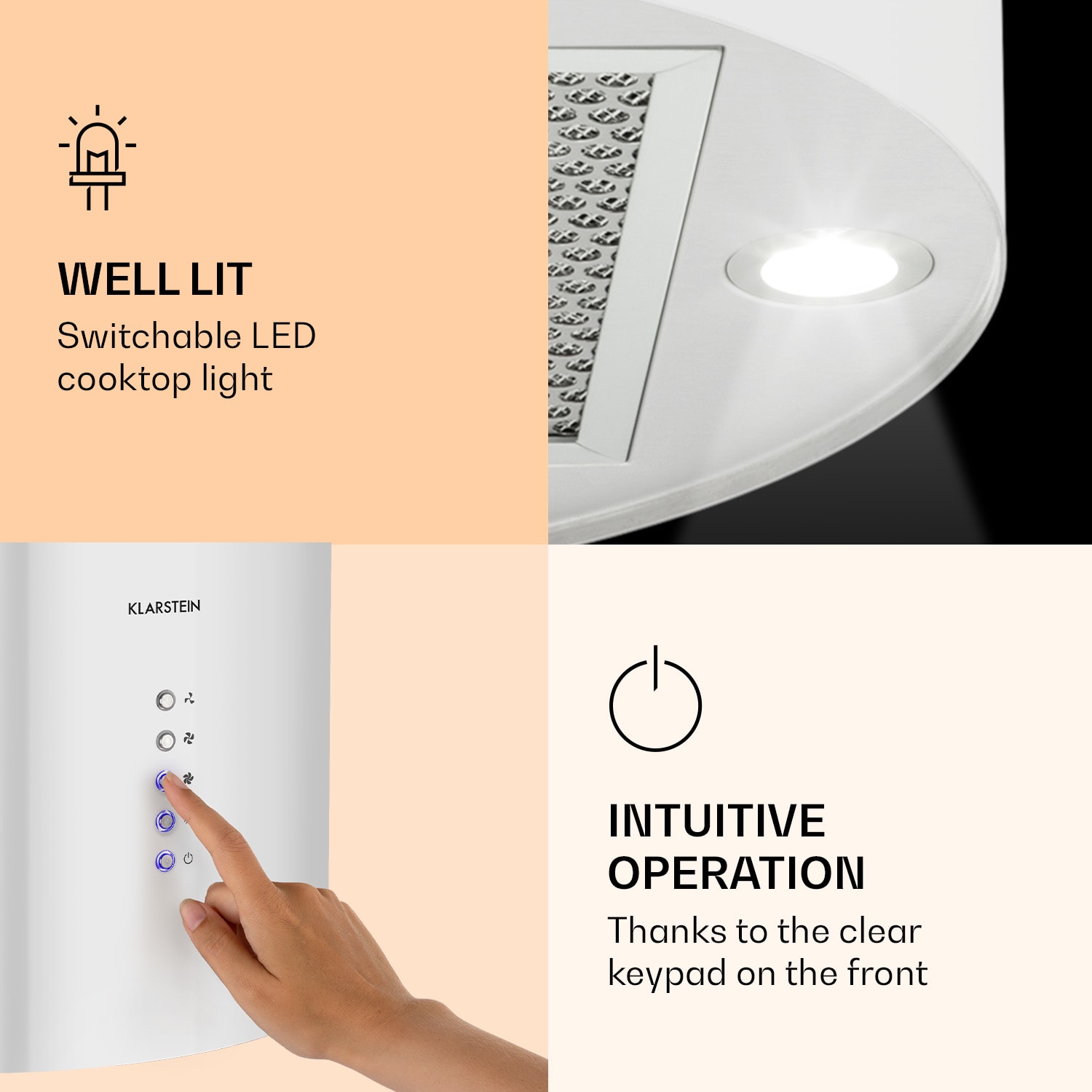 Klarstein Barella, digestor, 38 cm, 518 m³/h, LED, biely – Obrázok 3