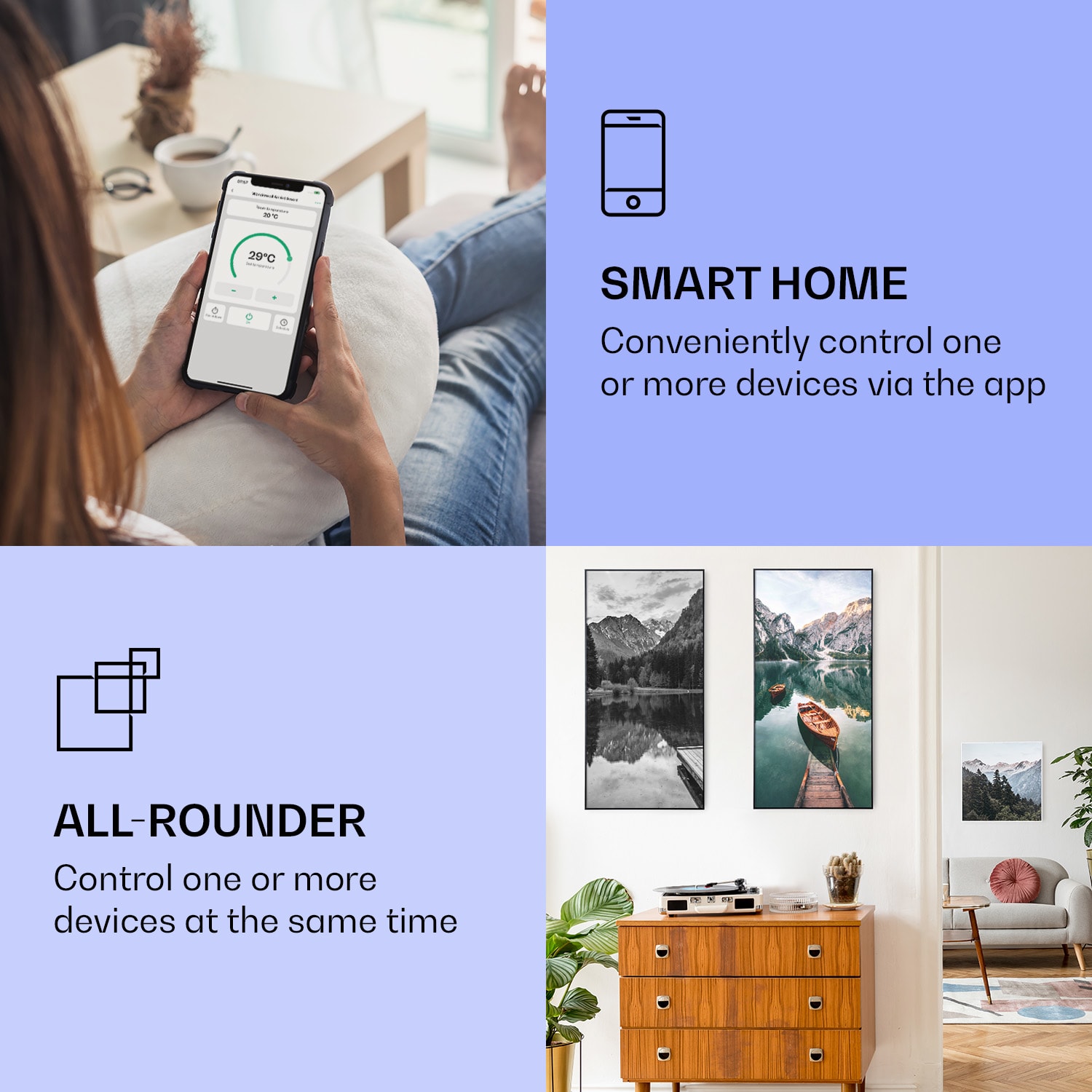 Klarstein Wonderwall Air Art Smart, infračervený ohrievač, 60 x 120 cm, 700 W, more vertikálne – Obrázok 2