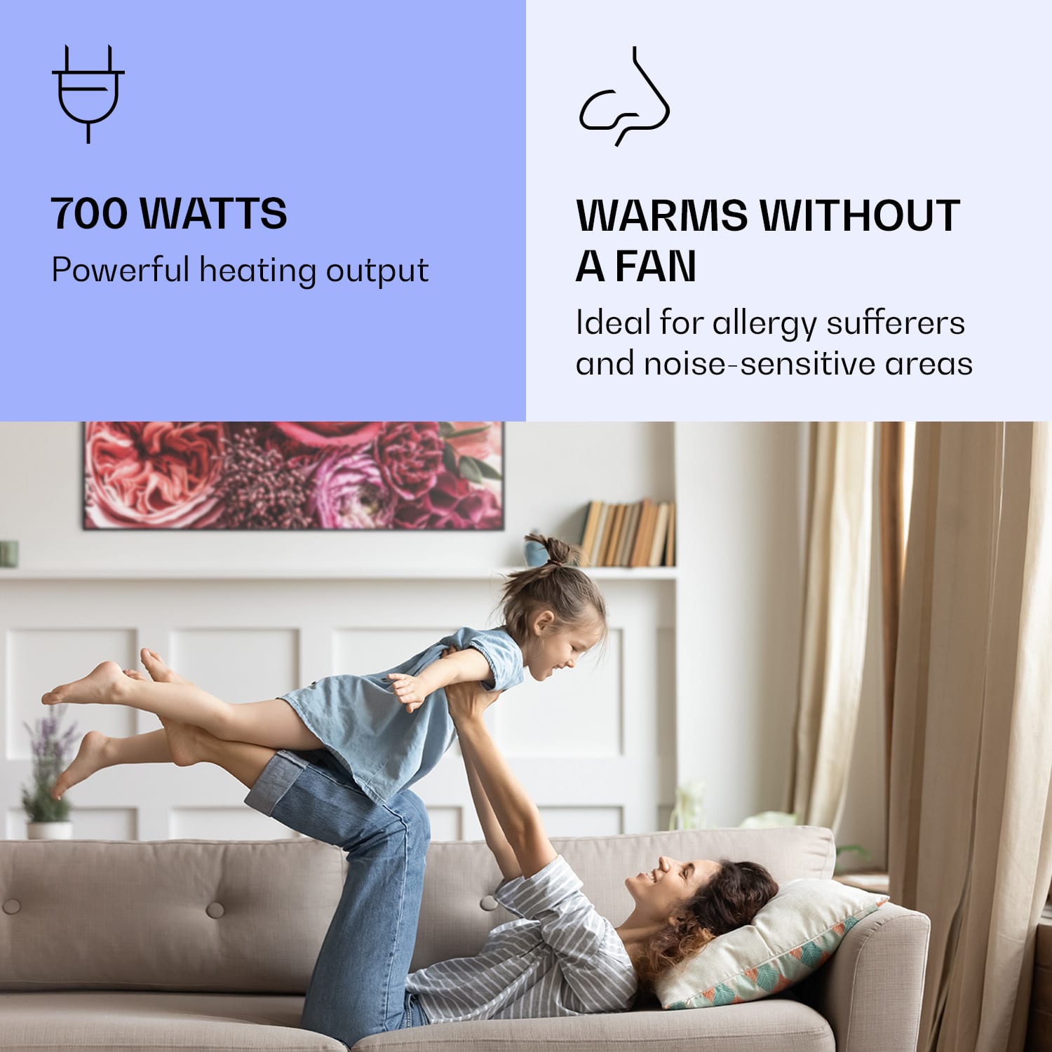 Klarstein Wonderwall Air Art Smart, infračervený ohrievač, 120 x 60 cm, 700 W, kvet – Obrázok 5