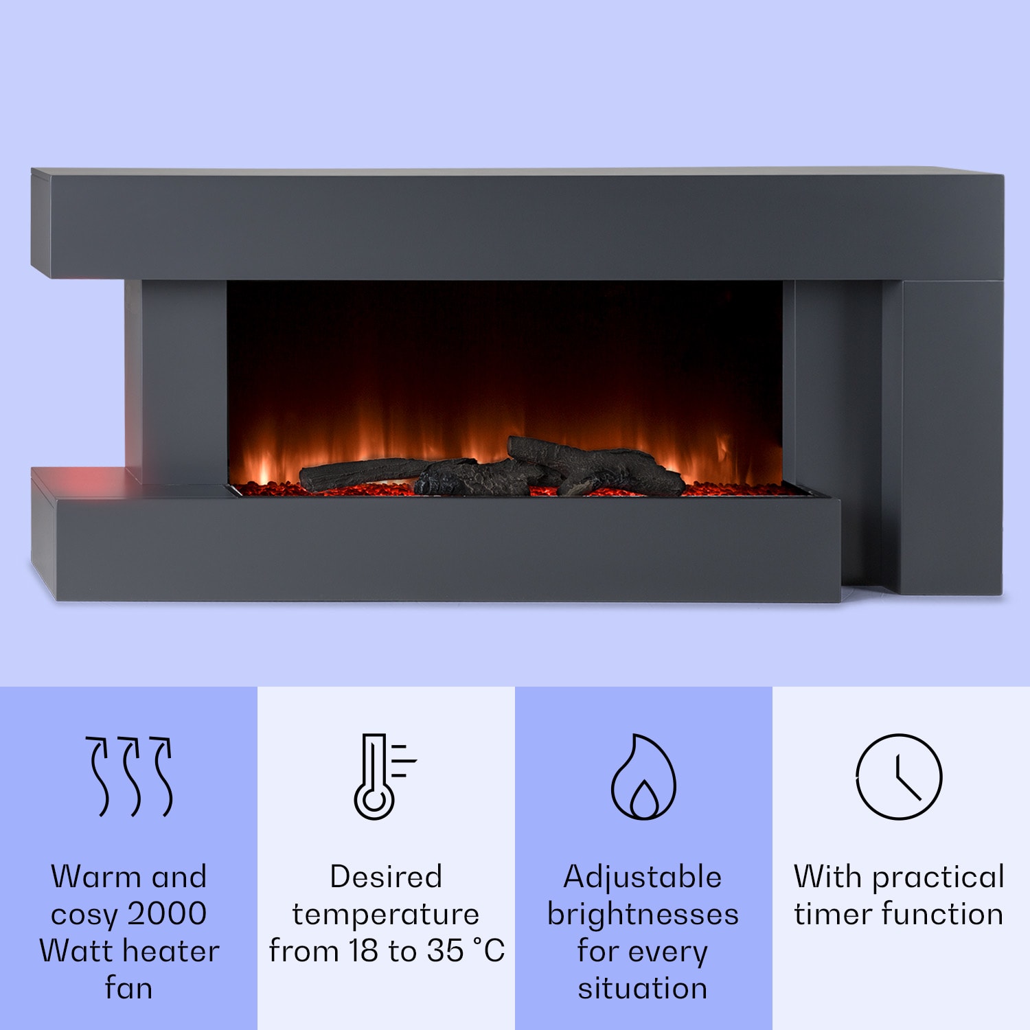 Klarstein Studio Light & Fire 2 Smart, krb, 1000/2000 W, MDF, WiFi Control – Obrázok 3