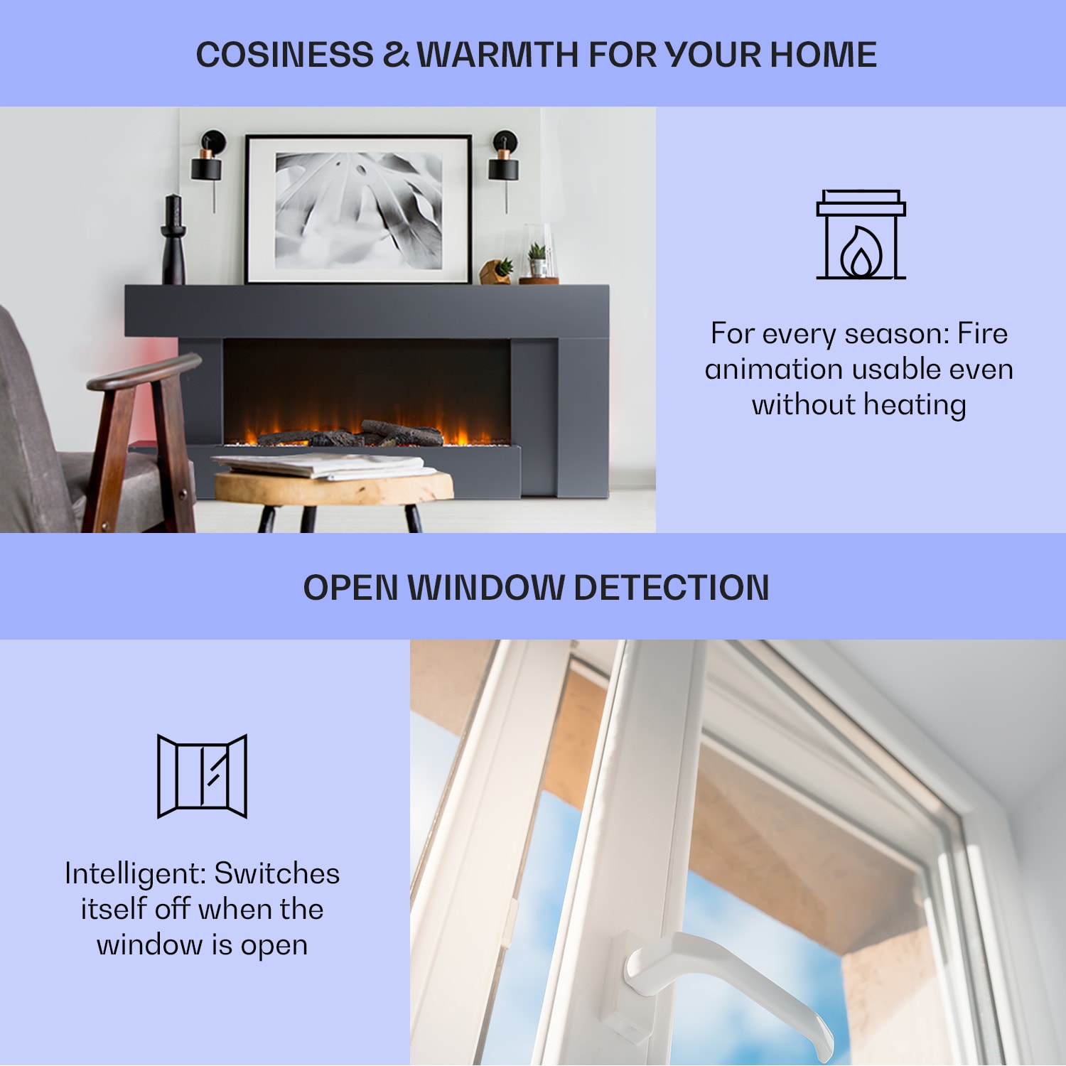 Klarstein Studio Light & Fire 2 Smart, krb, 1000/2000 W, MDF, WiFi Control – Obrázok 4