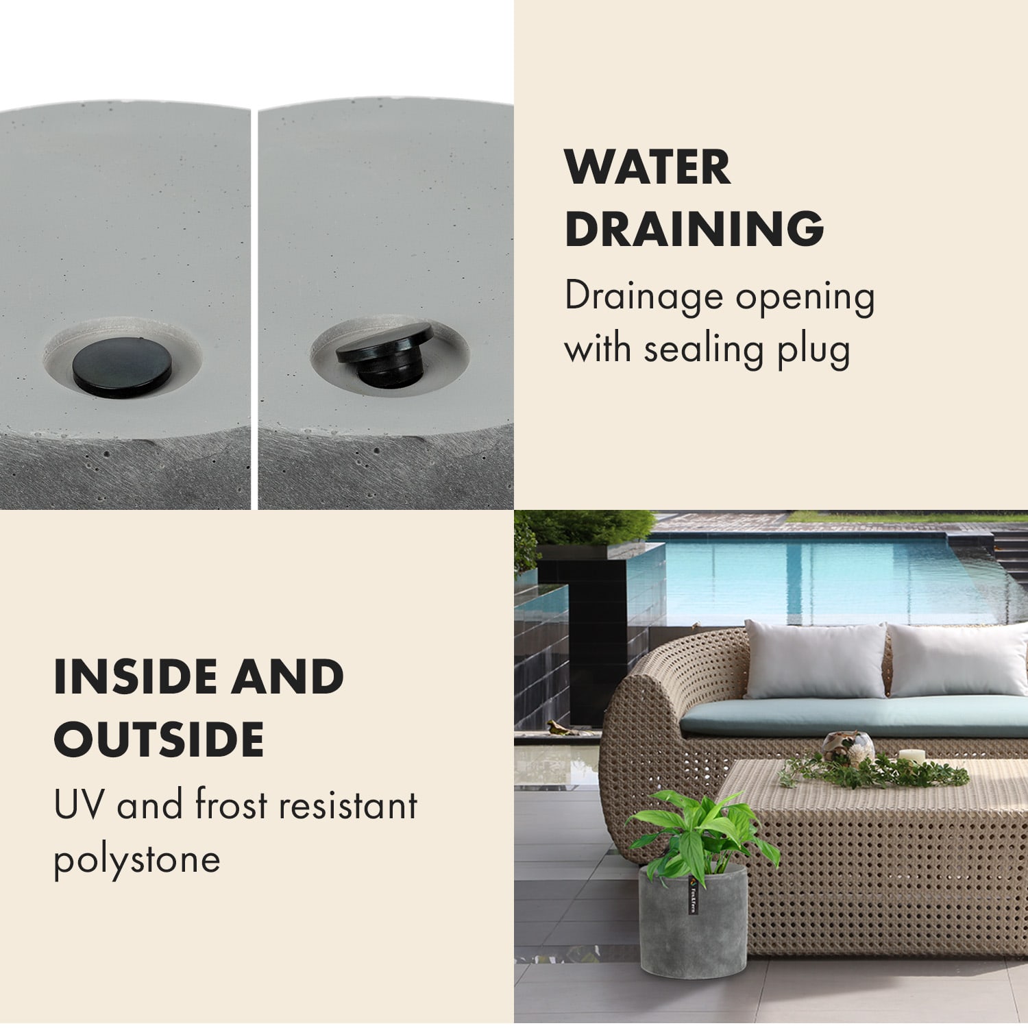 Fox & Fern Venlo, kvetináč, Polystone, interiér a exteriér, 3 veľkosti – Obrázok 4