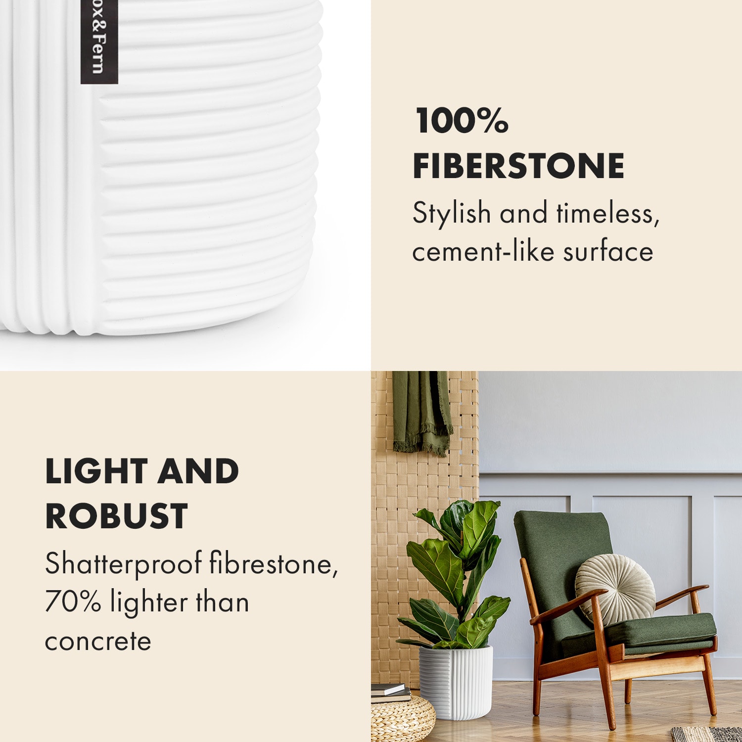 Fox & Fern Hasselt, kvetináč z polystonu, ručne robený – Obrázok 3