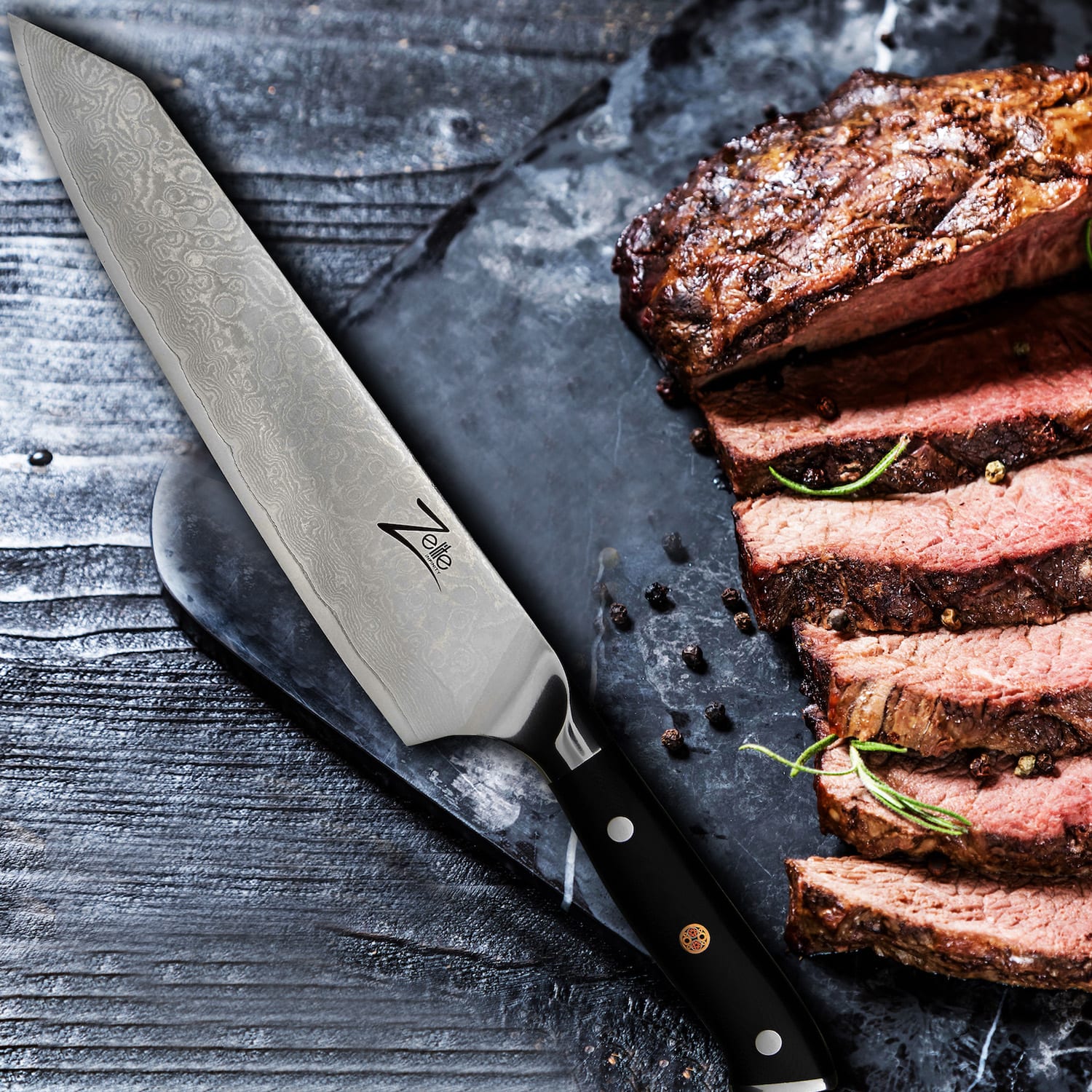 Zelite Infinity by Klarstein Alpha-Royal Japanese Series, 9" nôž kiritsuke, damašková oceľ – Obrázok 5