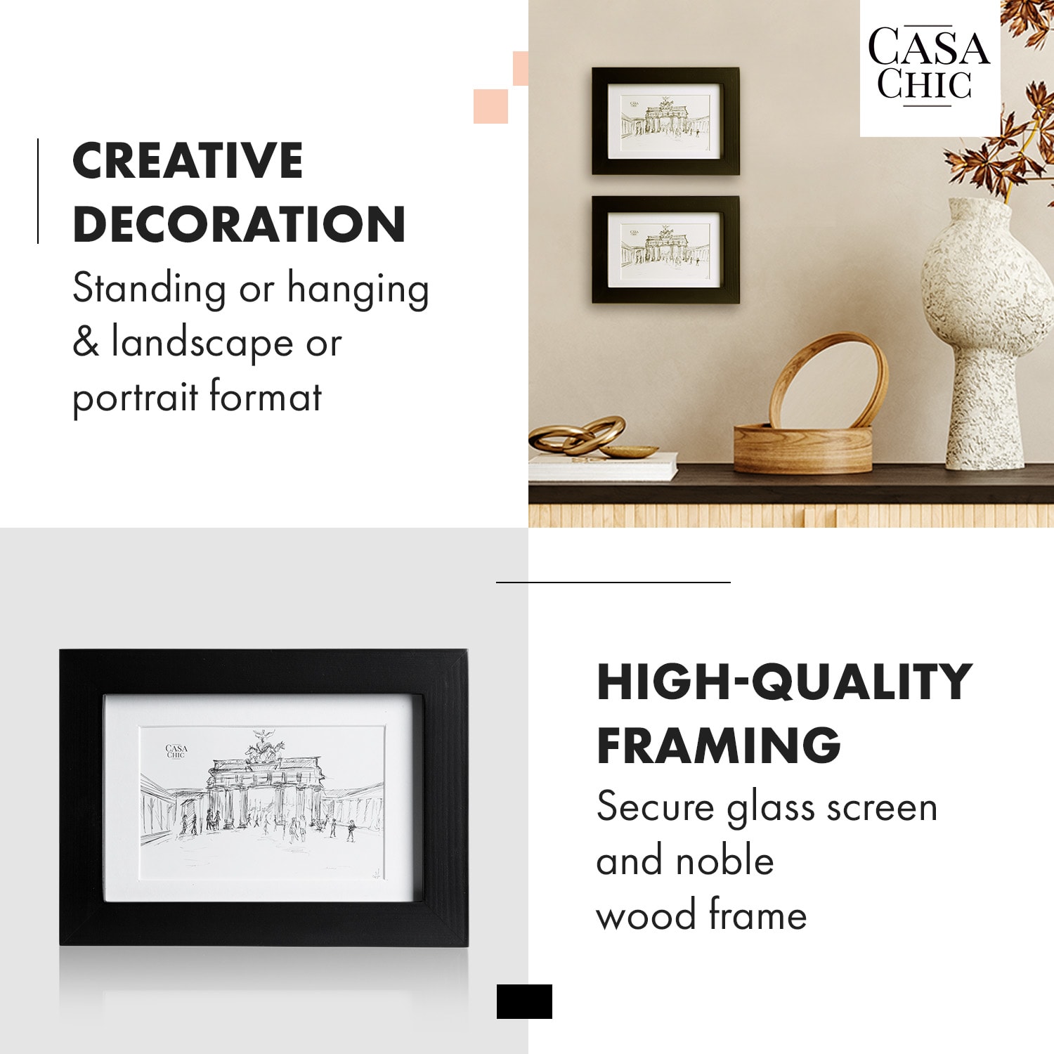 Casa Chic Brighton, rámy na obrázky, sada 3 rámov, sklo, 10 x 15 cm s paspartou, pravé drevo – Obrázok 3