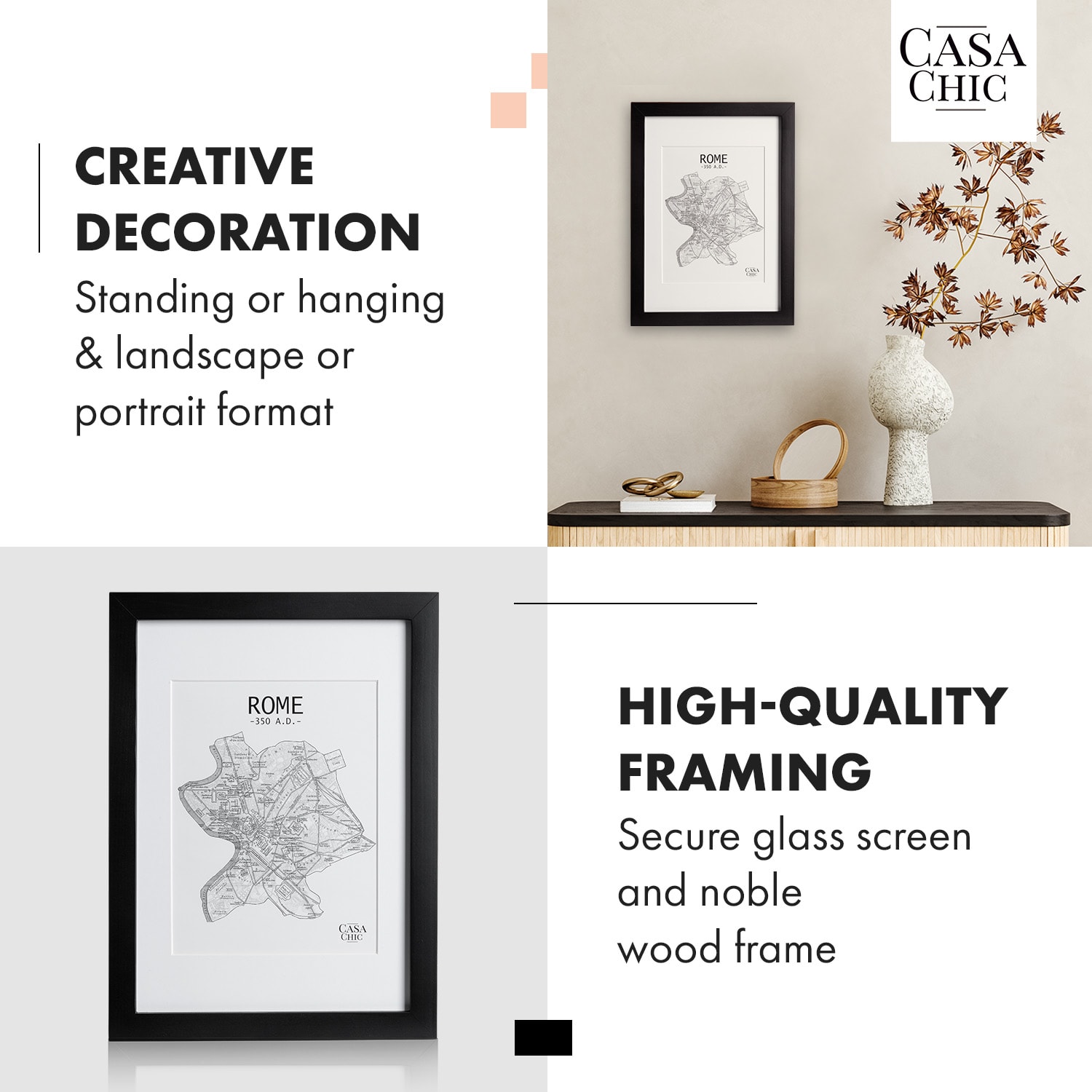 Casa Chic Brighton, rám na obrázky, sklo, DIN A4 s paspartou, pravé drevo – Obrázok 3