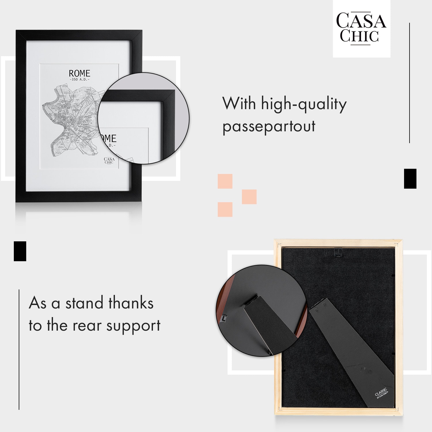 Casa Chic Brighton, rám na obrázky, sklo, DIN A4 s paspartou, pravé drevo – Obrázok 4