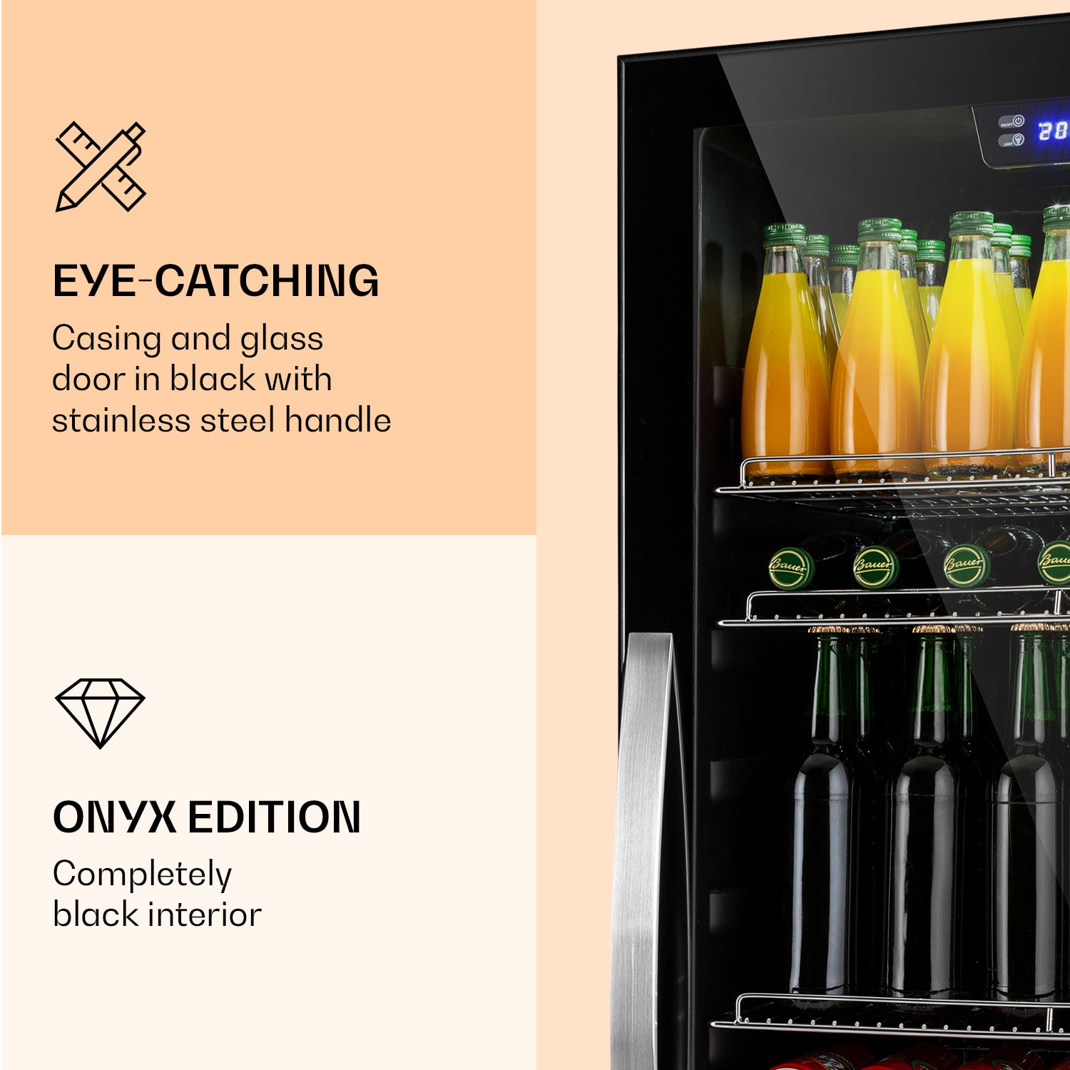 Klarstein Beersafe 7XL, chladnička, 242 l, 5 políc, panoramatické sklenené dvere, nehrdzavejúca oceľ – Obrázok 3