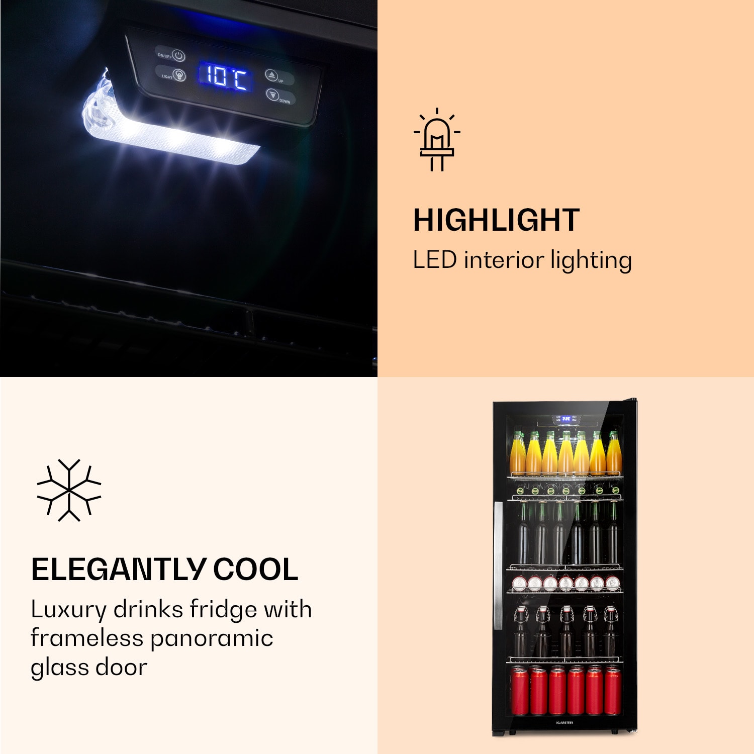 Klarstein Beersafe 7XL, chladnička, 242 l, 5 políc, panoramatické sklenené dvere, nehrdzavejúca oceľ – Obrázok 4