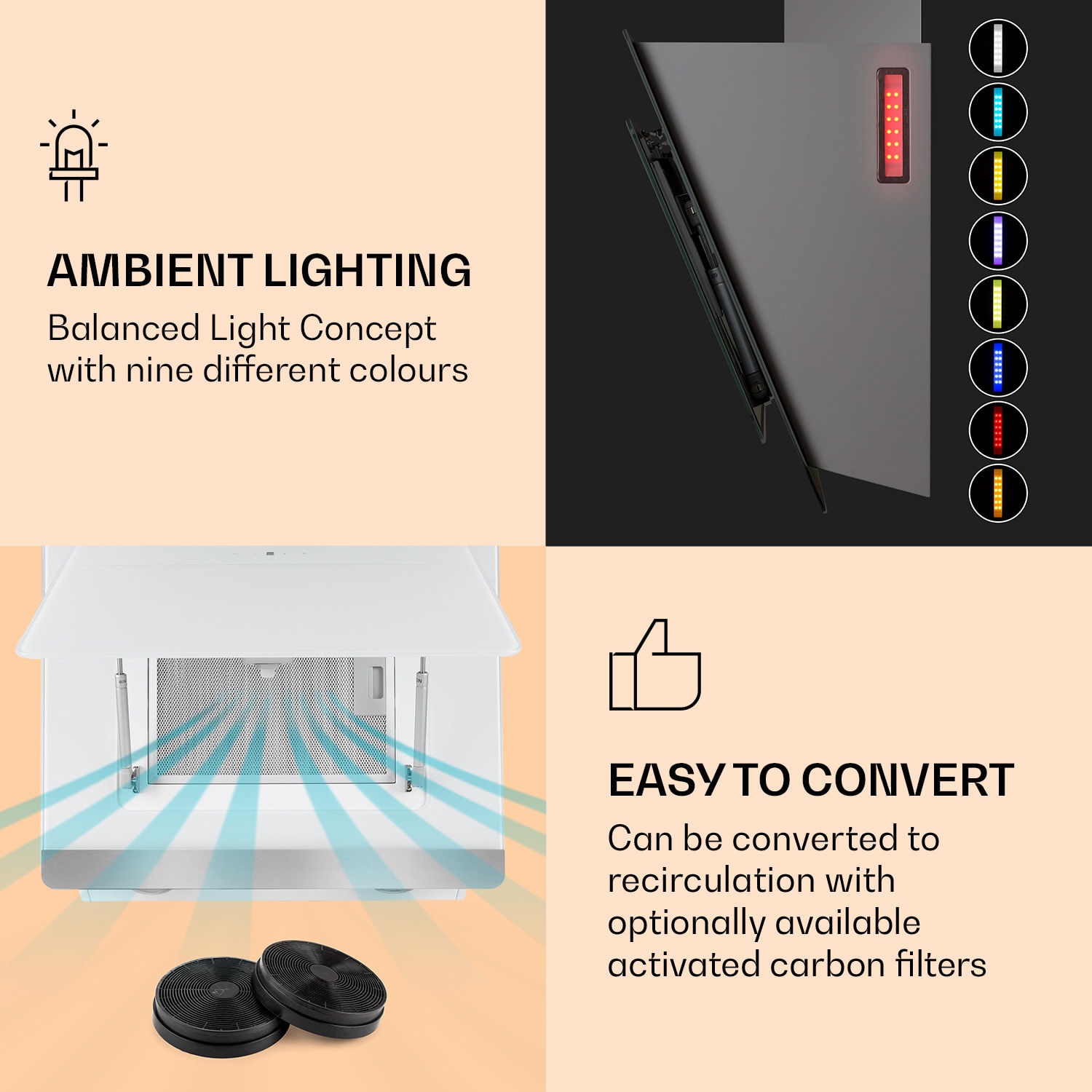 Klarstein Aurora Eco 90, digestor, 90 cm, nástenný, 550 m³/h, A+, dotykové ovládanie, biely – Obrázok 4