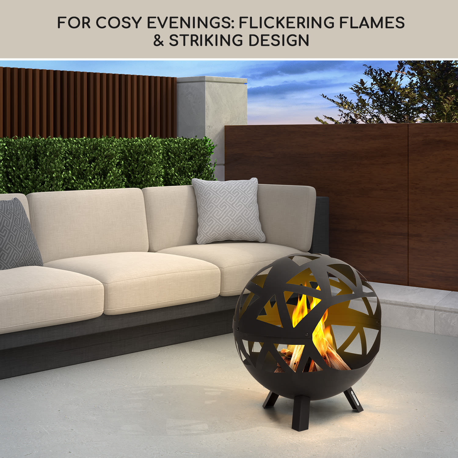 Blumfeldt Colima, ohnisko, Ø 66 cm, guľovitý tvar, rošt na drevené uhlie, popolník – Obrázok 5