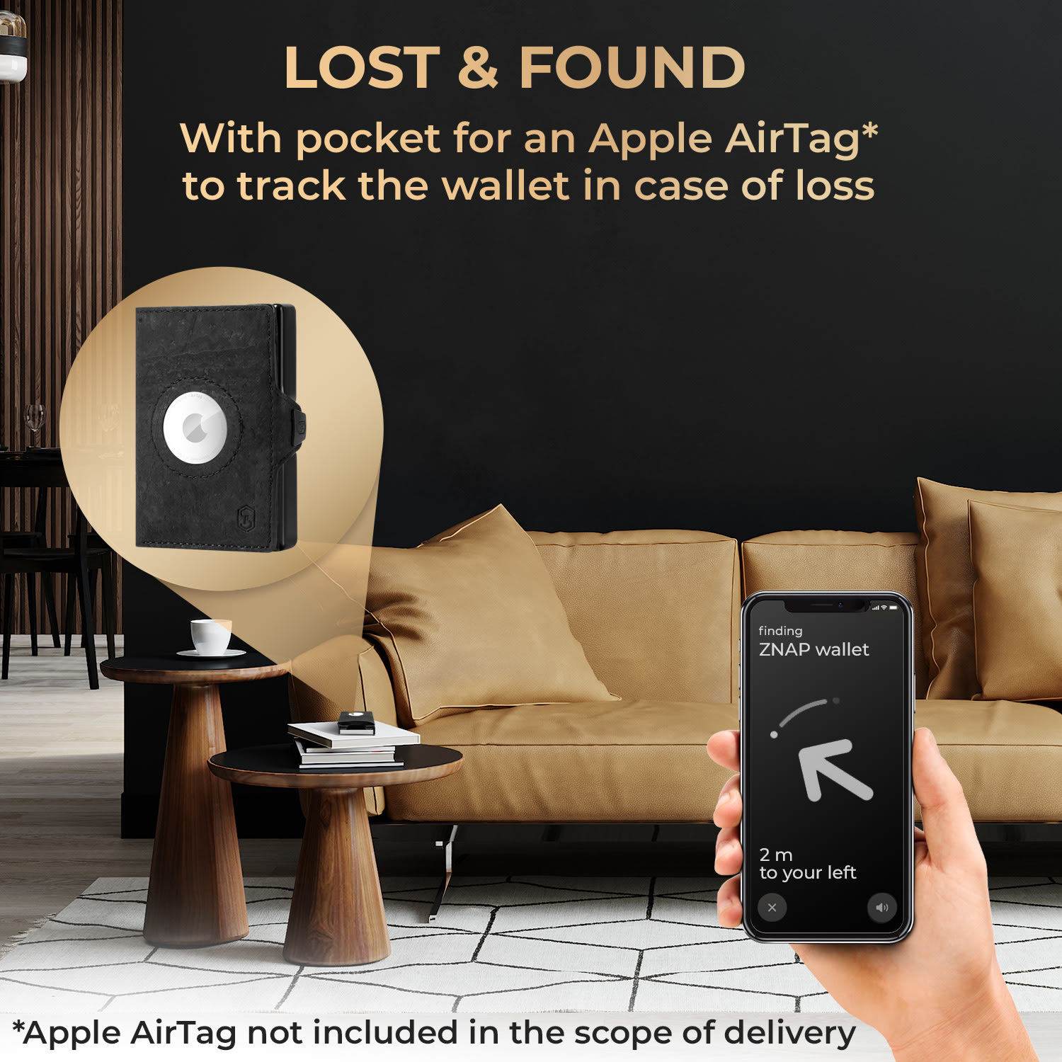 Slimpuro ZNAP Airtag Wallet, 12 kariet, priehradka na mince, 8,9 x 1,8 x 6,3 cm (Š x V x H), ochrana RFID – Obrázok 3