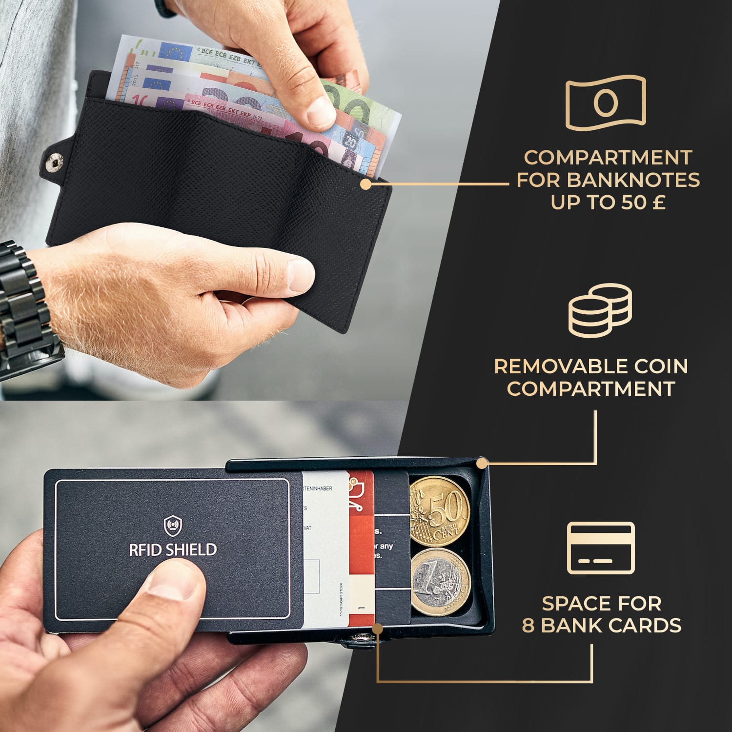 Slimpuro ZNAP Airtag Wallet, 8 kariet, priehradka na mince, 8,9 x 1,5 x 6,3 cm (Š x V x H), ochrana RFID – Obrázok 2