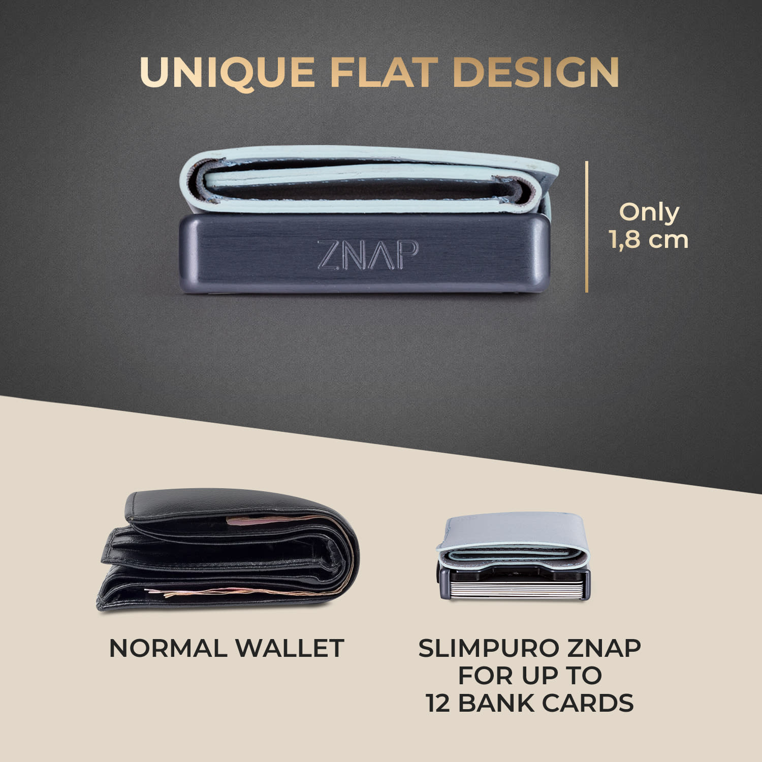Slimpuro ZNAP Slim Wallet, 12 kariet, priehradka na mince, 8,9 x 1,8 x 6,3 cm (Š x V x H), ochrana RFID – Obrázok 5